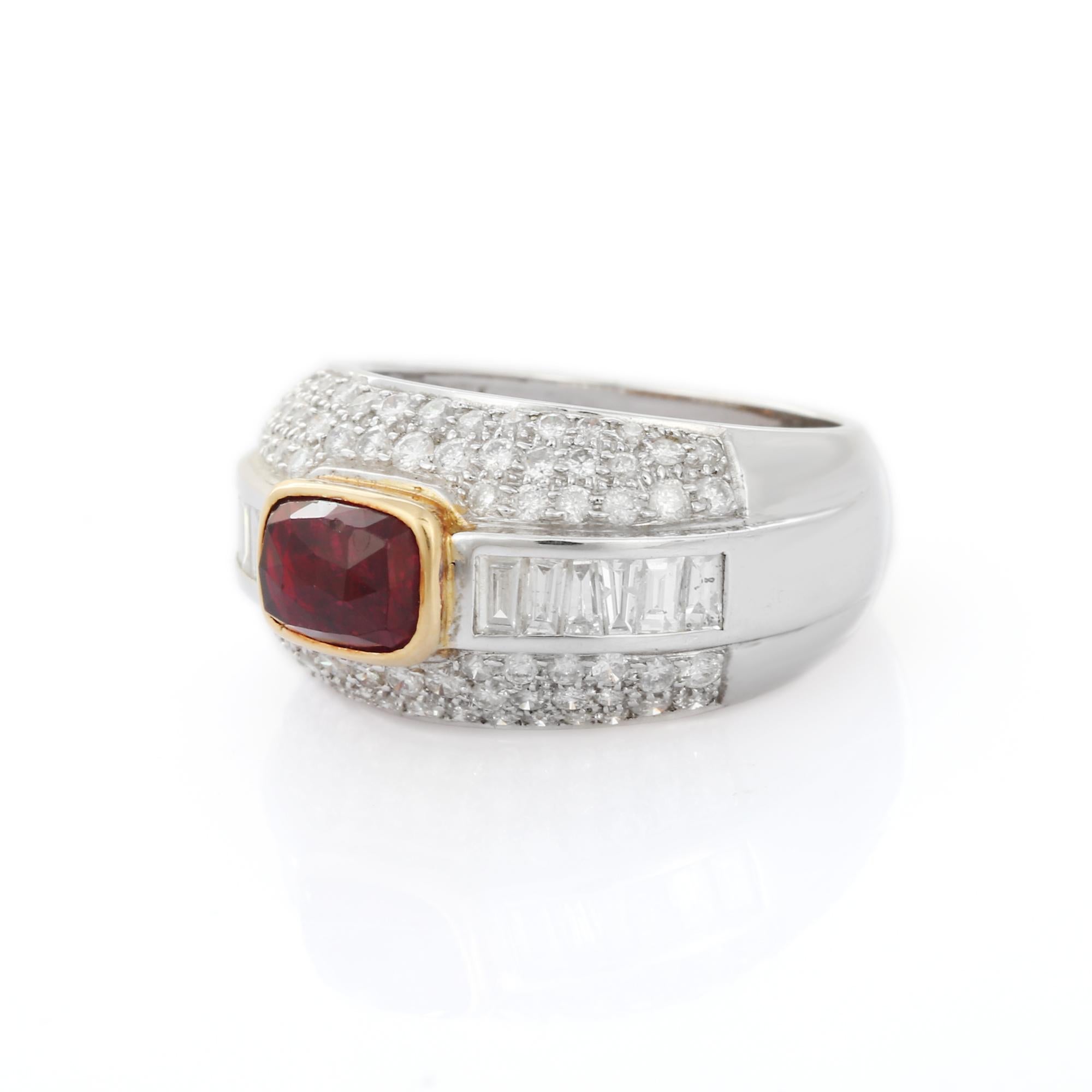 For Sale:  Natural Cushion Cut Ruby and Diamond Cluster Ring in 18K White Gold  5