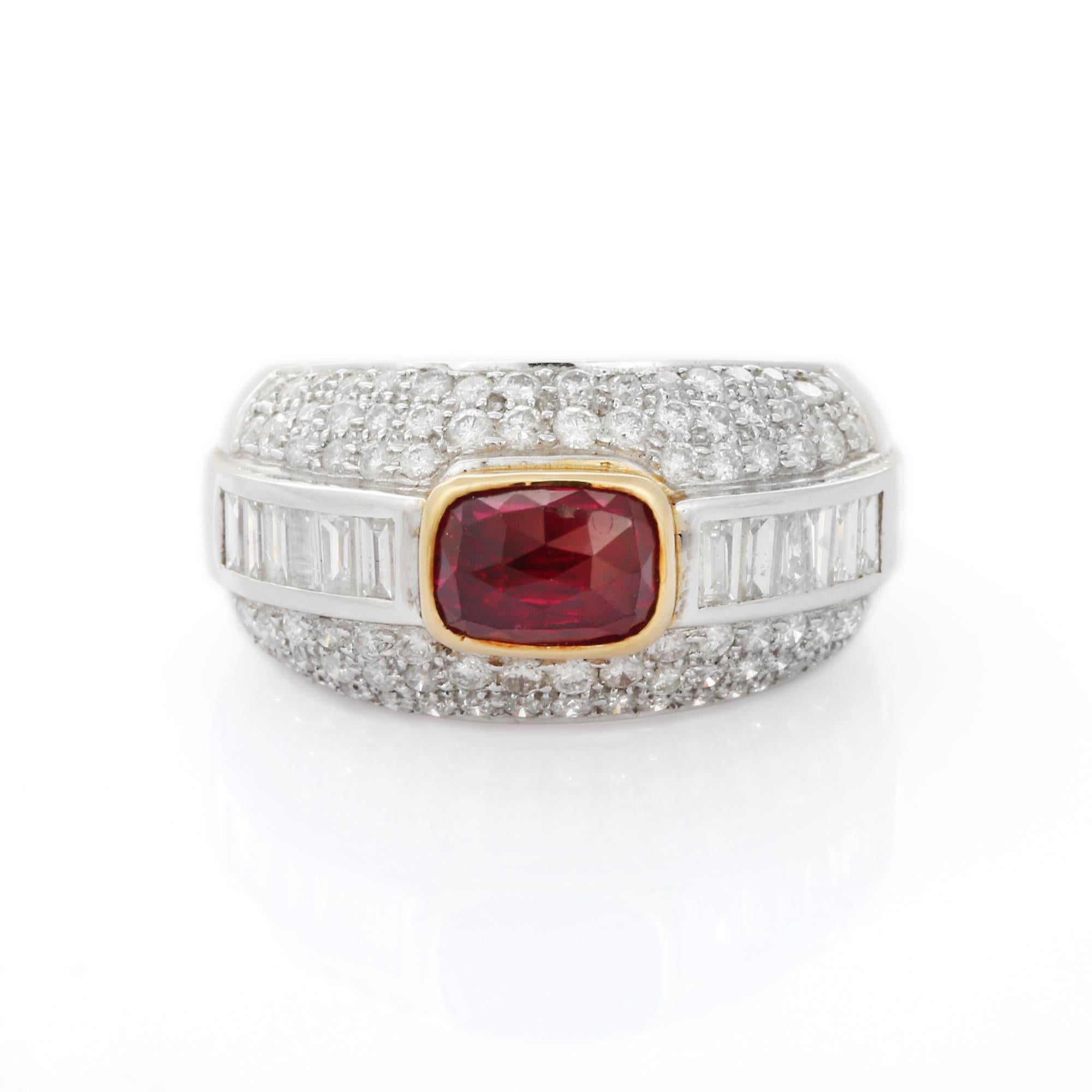 For Sale:  Natural Cushion Cut Ruby and Diamond Cluster Ring in 18K White Gold  11