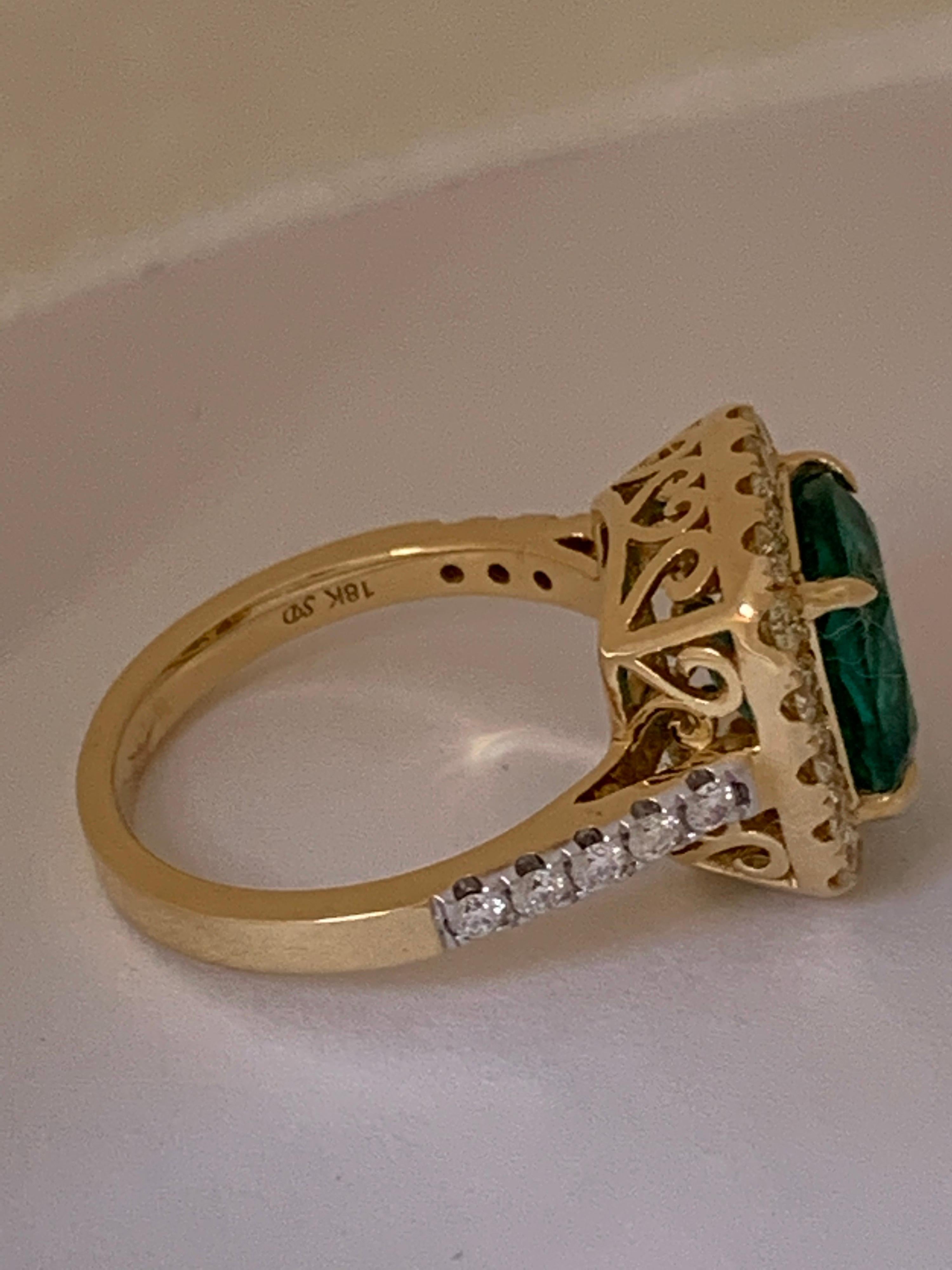 Natural Cushion Emerald and Diamond Ring 4