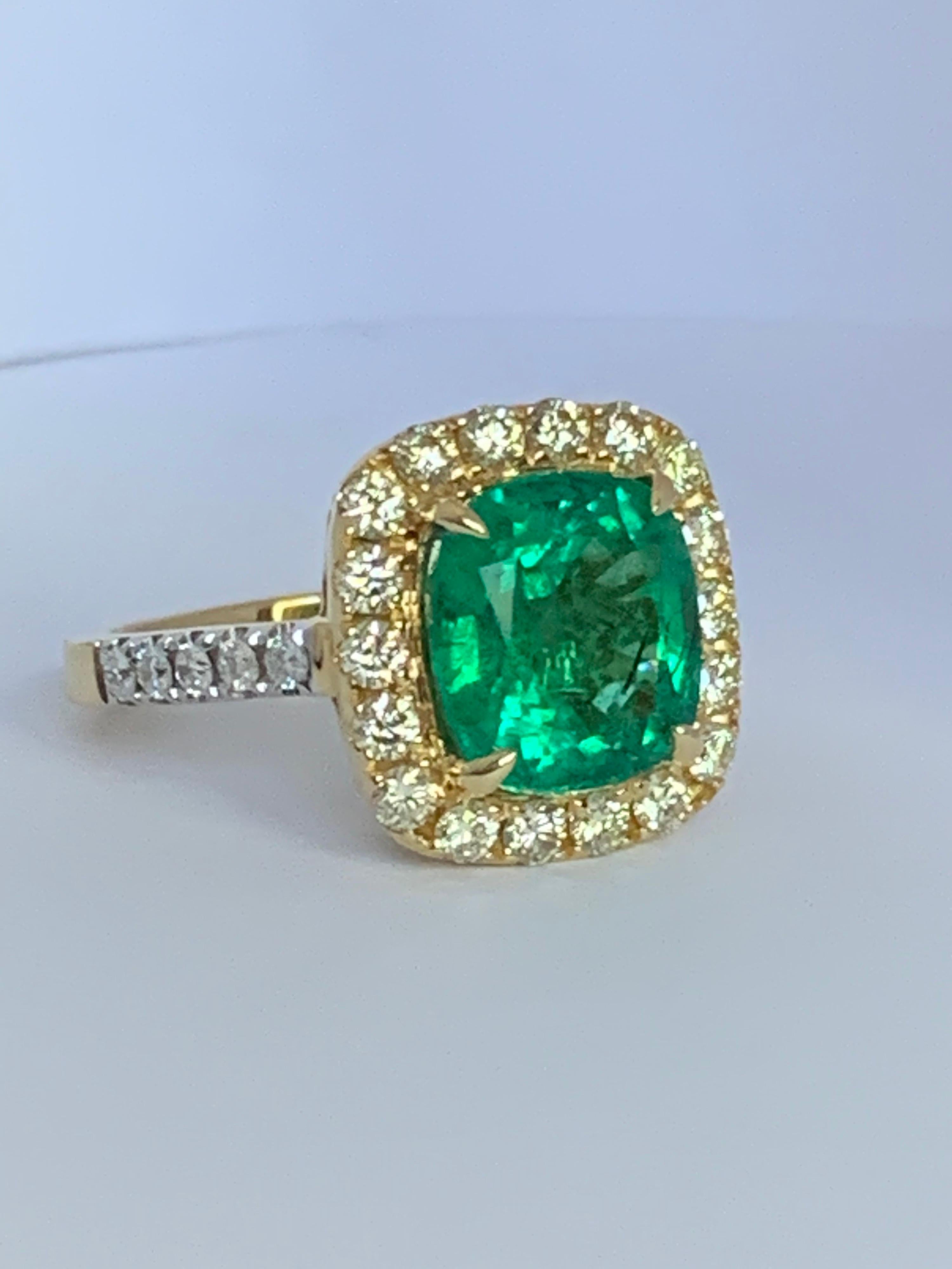 Natural Cushion Emerald and Diamond Ring 6