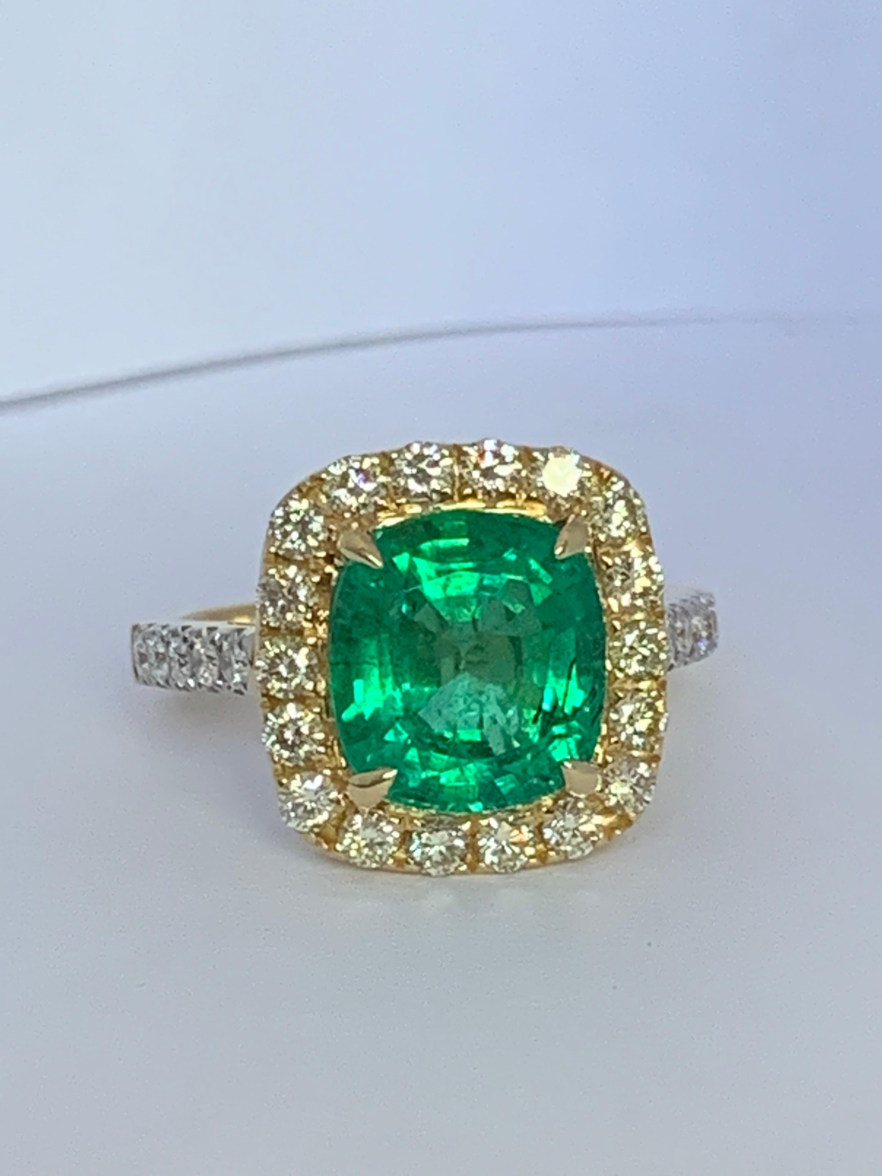 Women's Natural Cushion Emerald and Diamond Ring