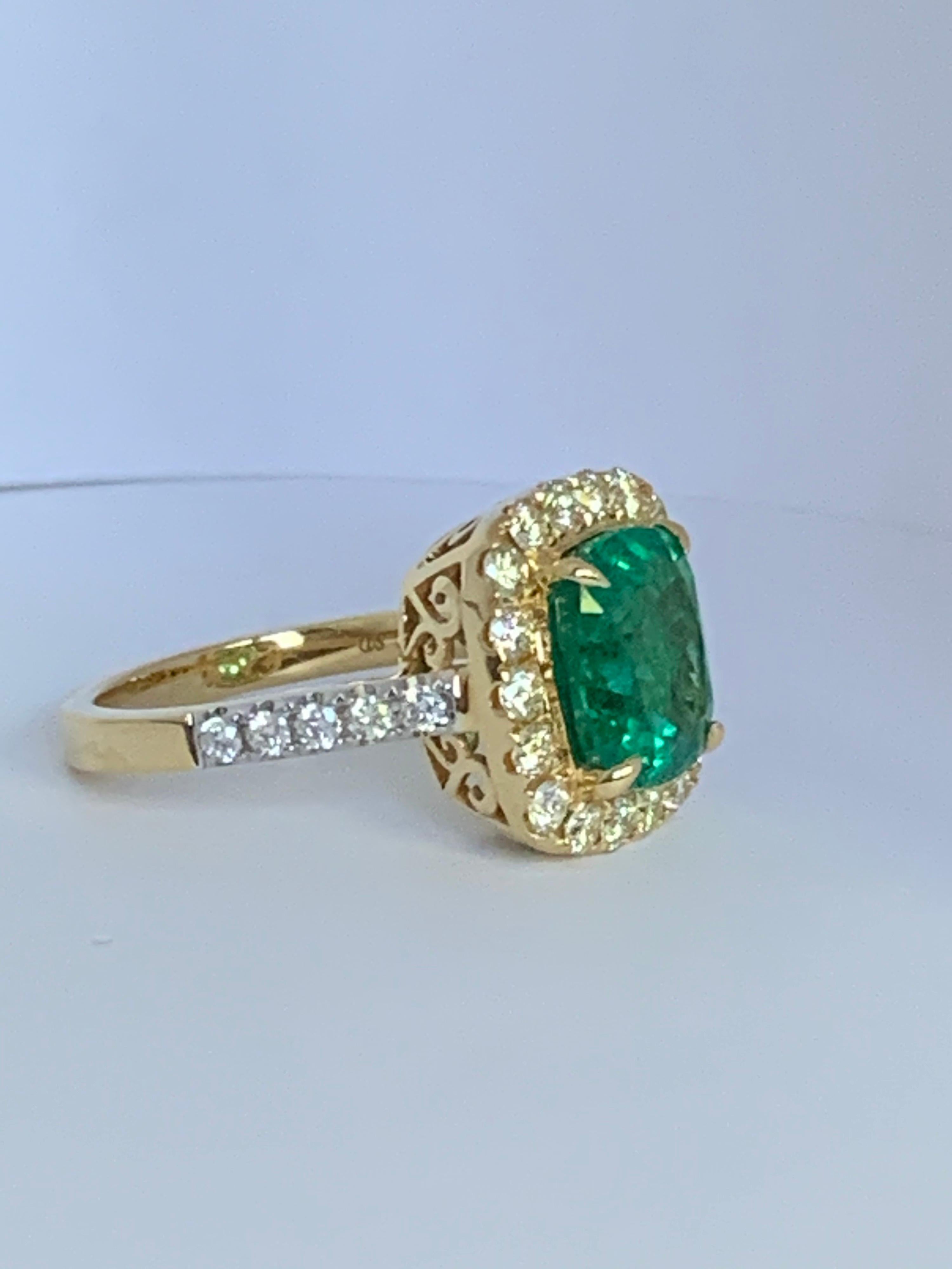 Natural Cushion Emerald and Diamond Ring 2