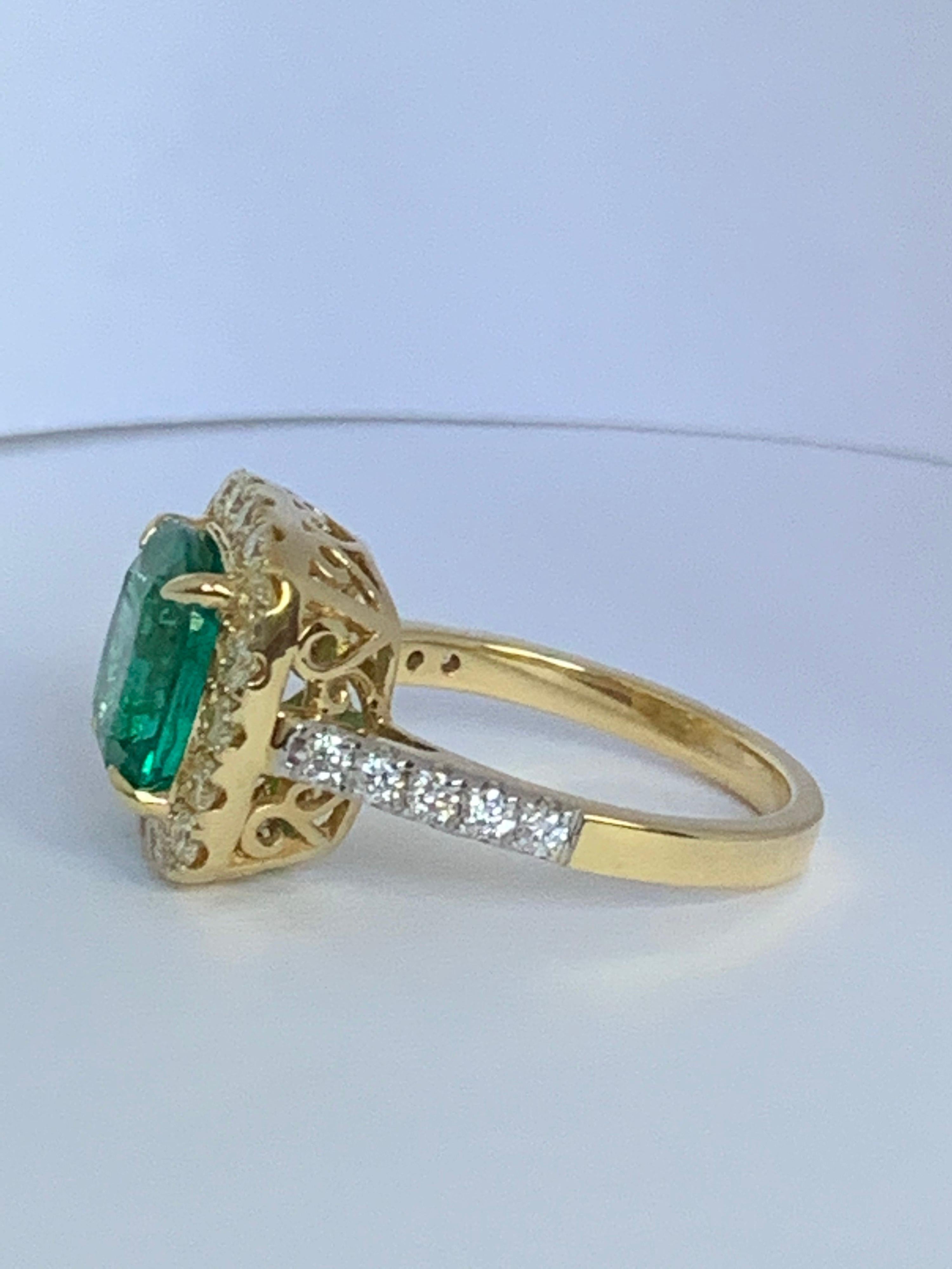 Natural Cushion Emerald and Diamond Ring 3