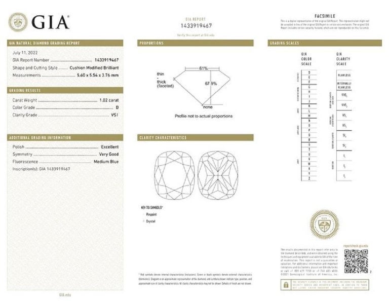 Natural Cushion Modified Brilliant Diamond in a 2.03 Carat D VS1, GIA