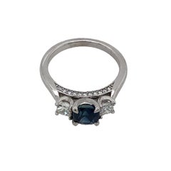 Natural Cushion Shape 1.12ct Sapphire and 0.52ct Diamond Ring in Platinum
