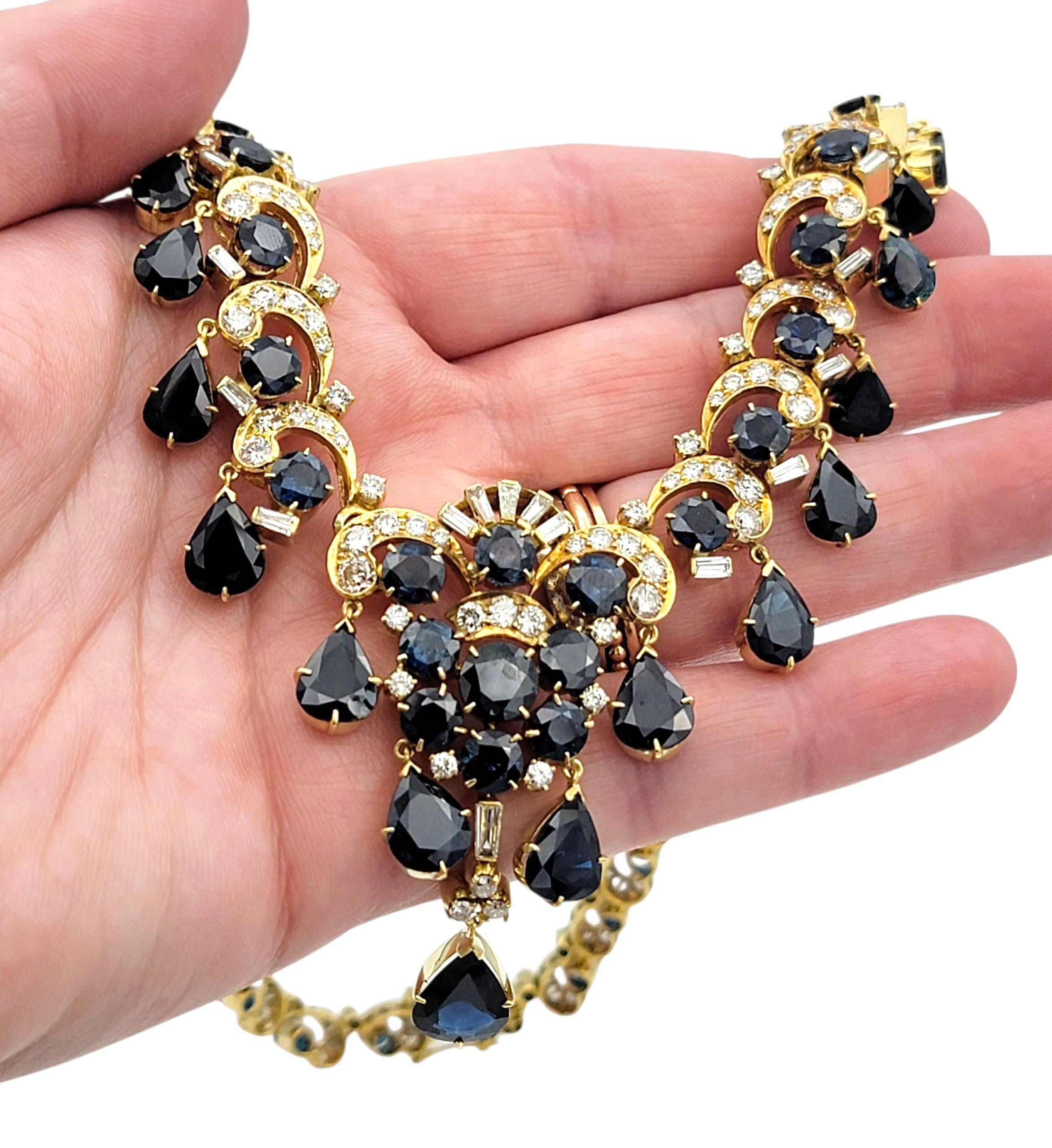 Collier pendentif en or jaune 18 carats avec saphir bleu foncé naturel et diamant en vente 2