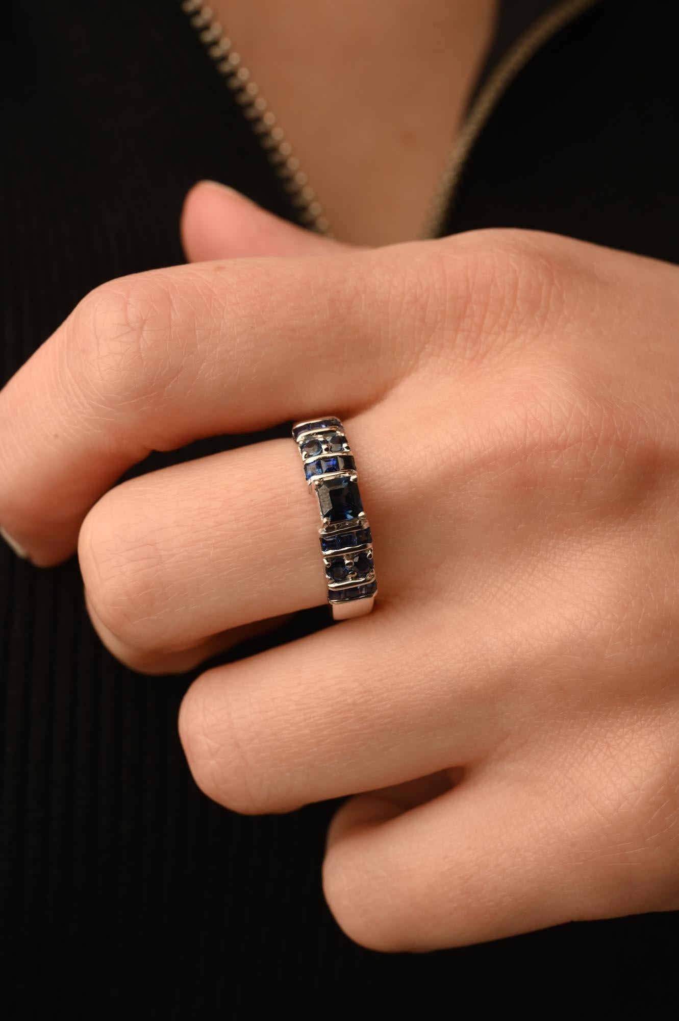 For Sale:  Natural Dark Blue Sapphire Ring Embedded in 14K Solid White Gold 11