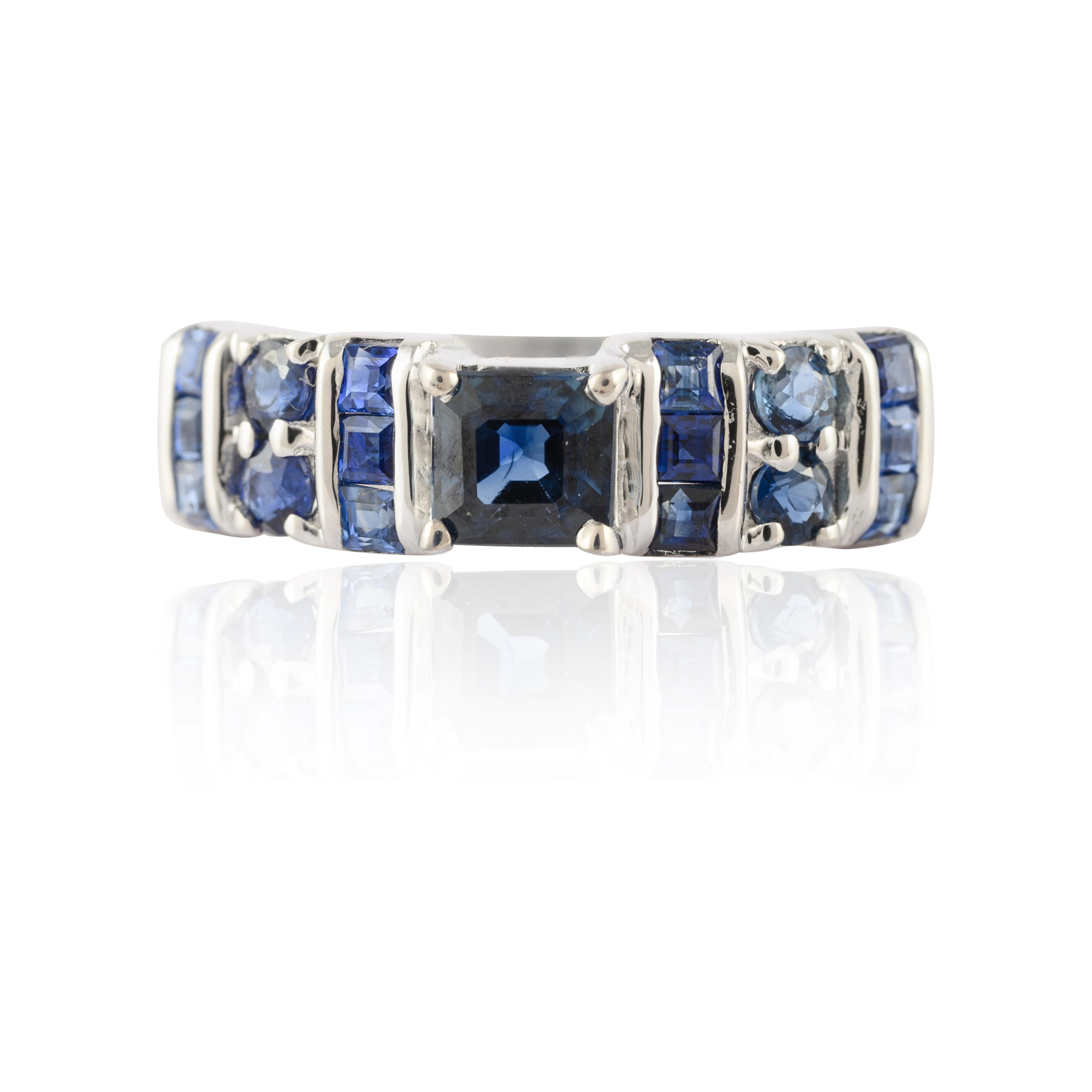 For Sale:  Natural Dark Blue Sapphire Handmade Unisex Ring in 14K Solid White Gold 3
