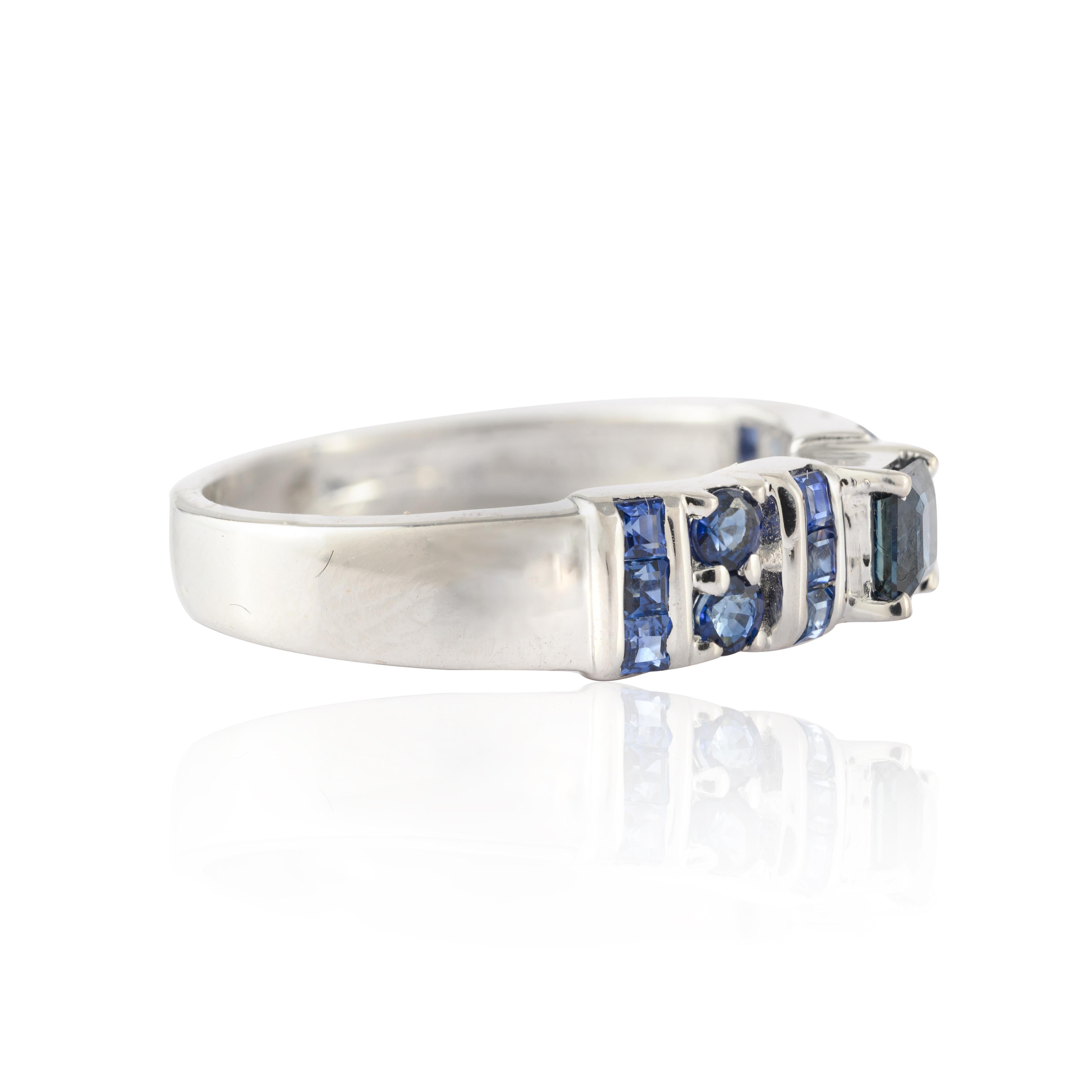For Sale:  Natural Dark Blue Sapphire Handmade Unisex Ring in 14K Solid White Gold 5