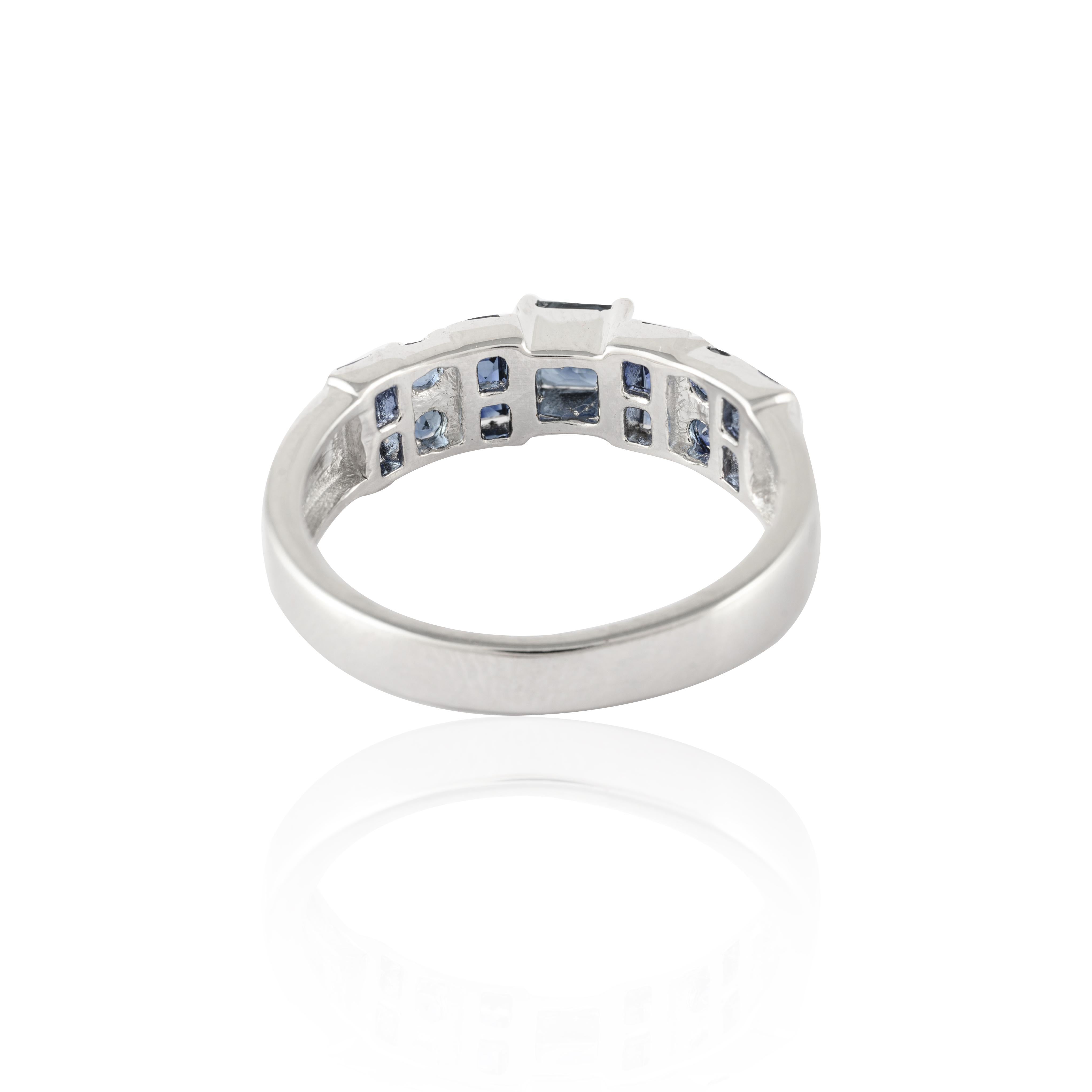 For Sale:  Natural Dark Blue Sapphire Handmade Unisex Ring in 14K Solid White Gold 7