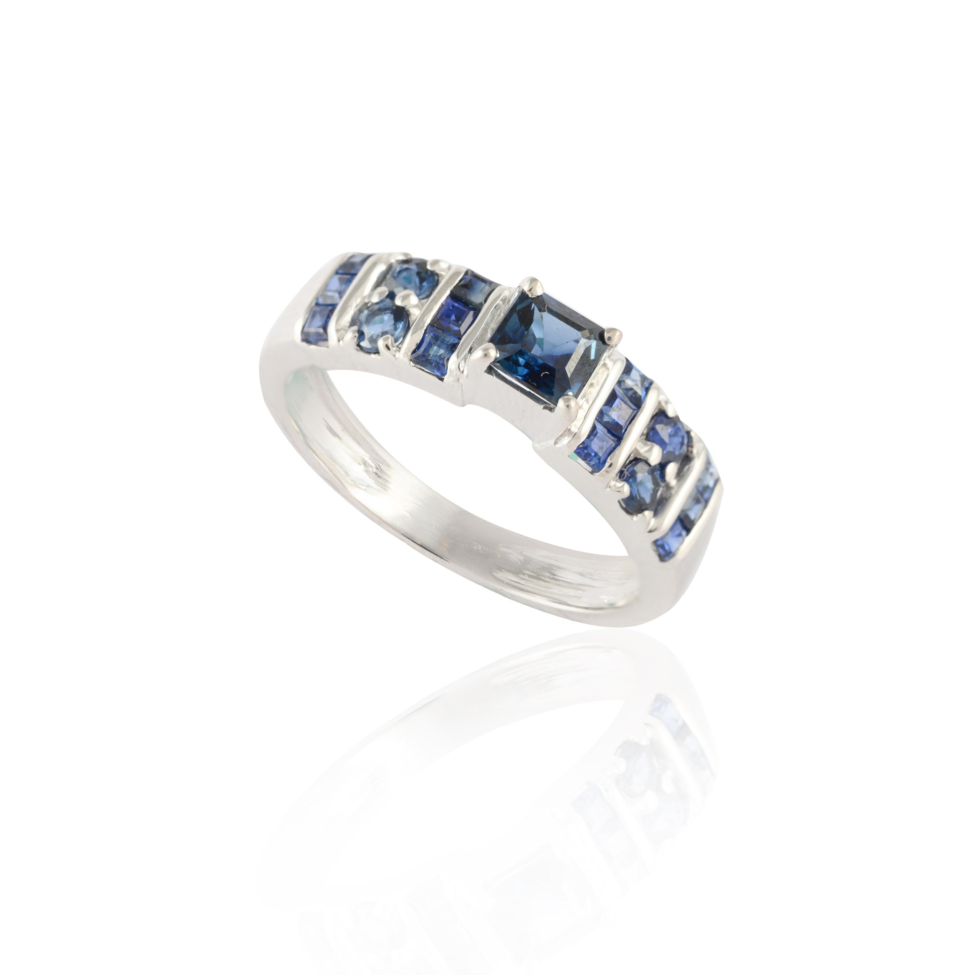 For Sale:  Natural Dark Blue Sapphire Handmade Unisex Ring in 14K Solid White Gold 9