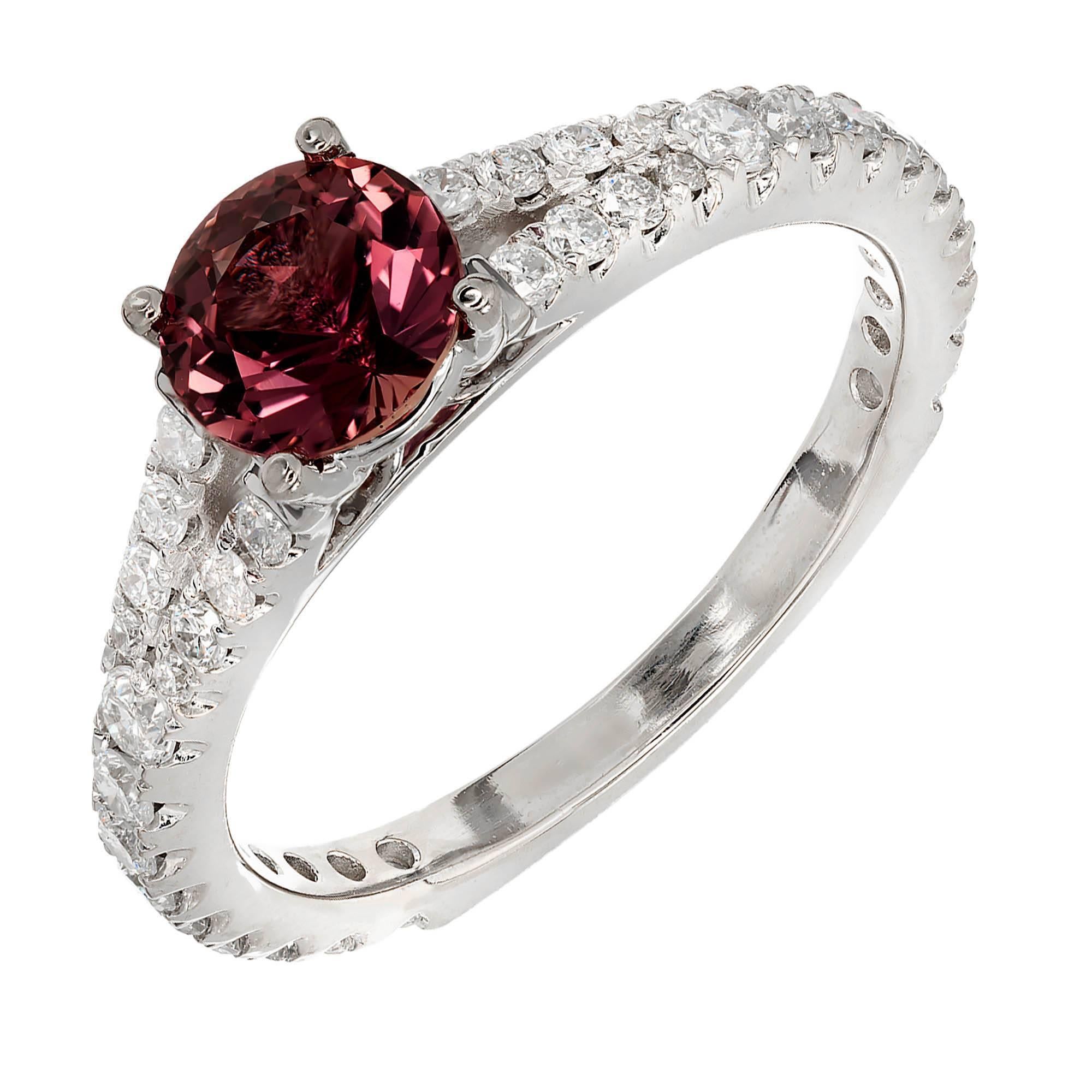 1.07 Carat Natural Pink Dark Brown Sapphire Diamond Gold Engagement Ring