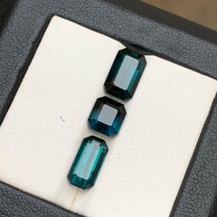 Natural Dark Indicolite, Green Tourmaline 6.66 Carat Emerald Cut Loose Gemstones