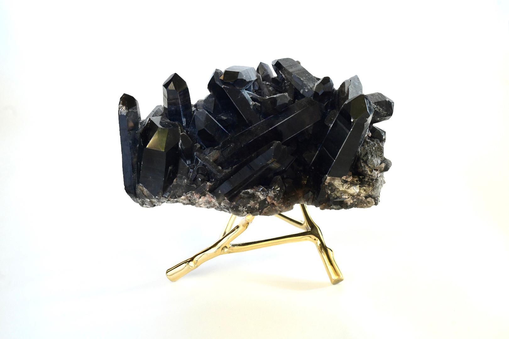 Natural Dark Rock Crystal Cluster In Excellent Condition In New York, NY
