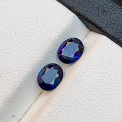 Natural Darkish Blue Sapphire 1.33 Ct Oval Cut Loose Gemstone Pair for Jewelry