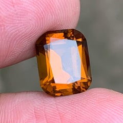 Natural Deep Amber Orange Citrine 5.14 Carat Cushion Cut Gemstone for Ring