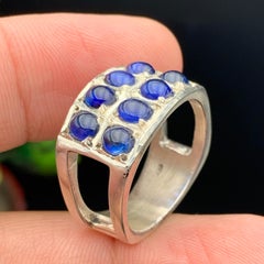 Natural Deep Blue Sapphire Gemstones Band Ring in 925 Sterling Silver – Handmade