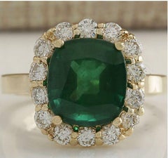 Natural Deep Emerald 14 Karat White Gold Diamond Ring for Her
