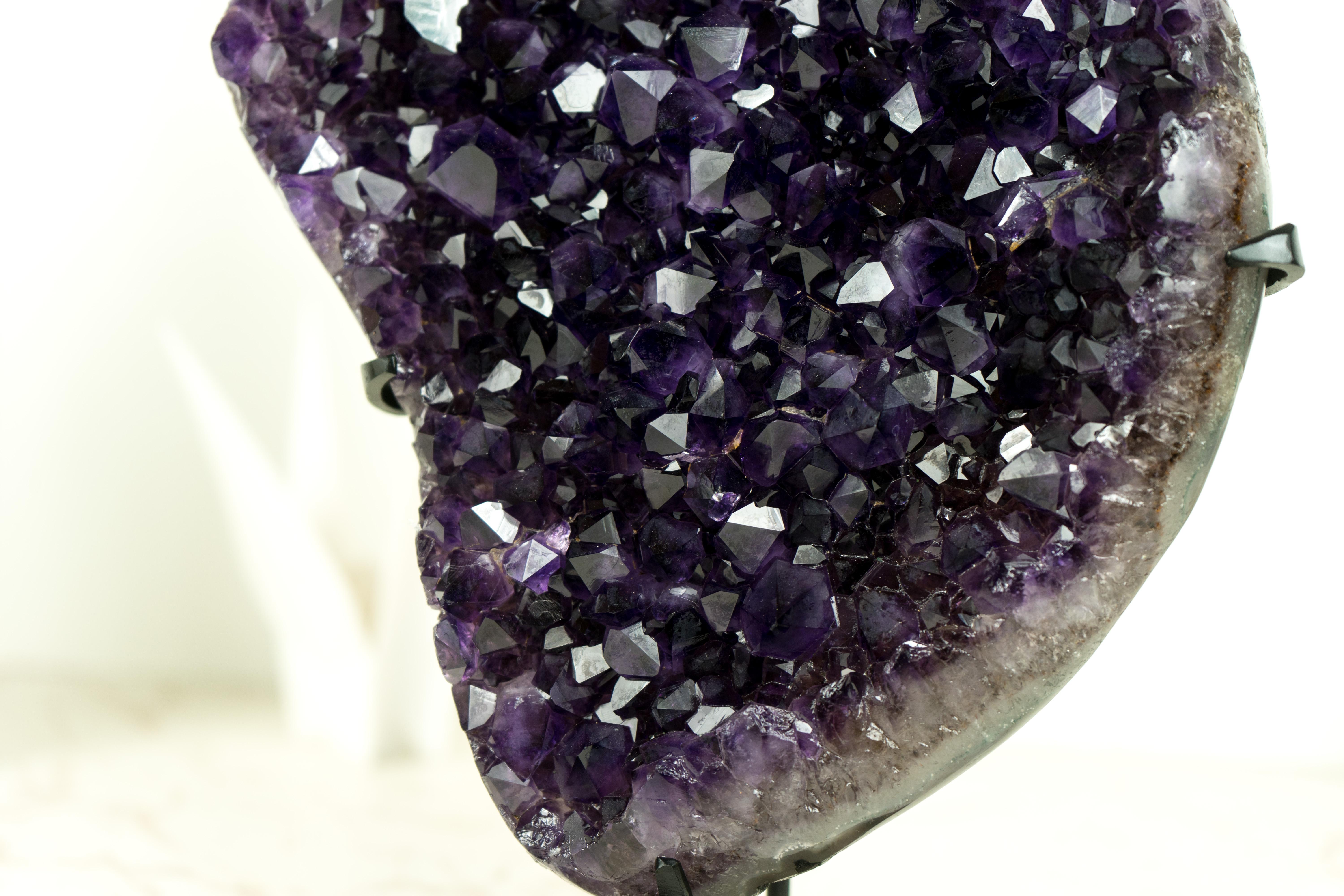Contemporary Natural Deep Purple Amethyst Cluster with High-Grade Grape Jelly Amethyst Druzy For Sale