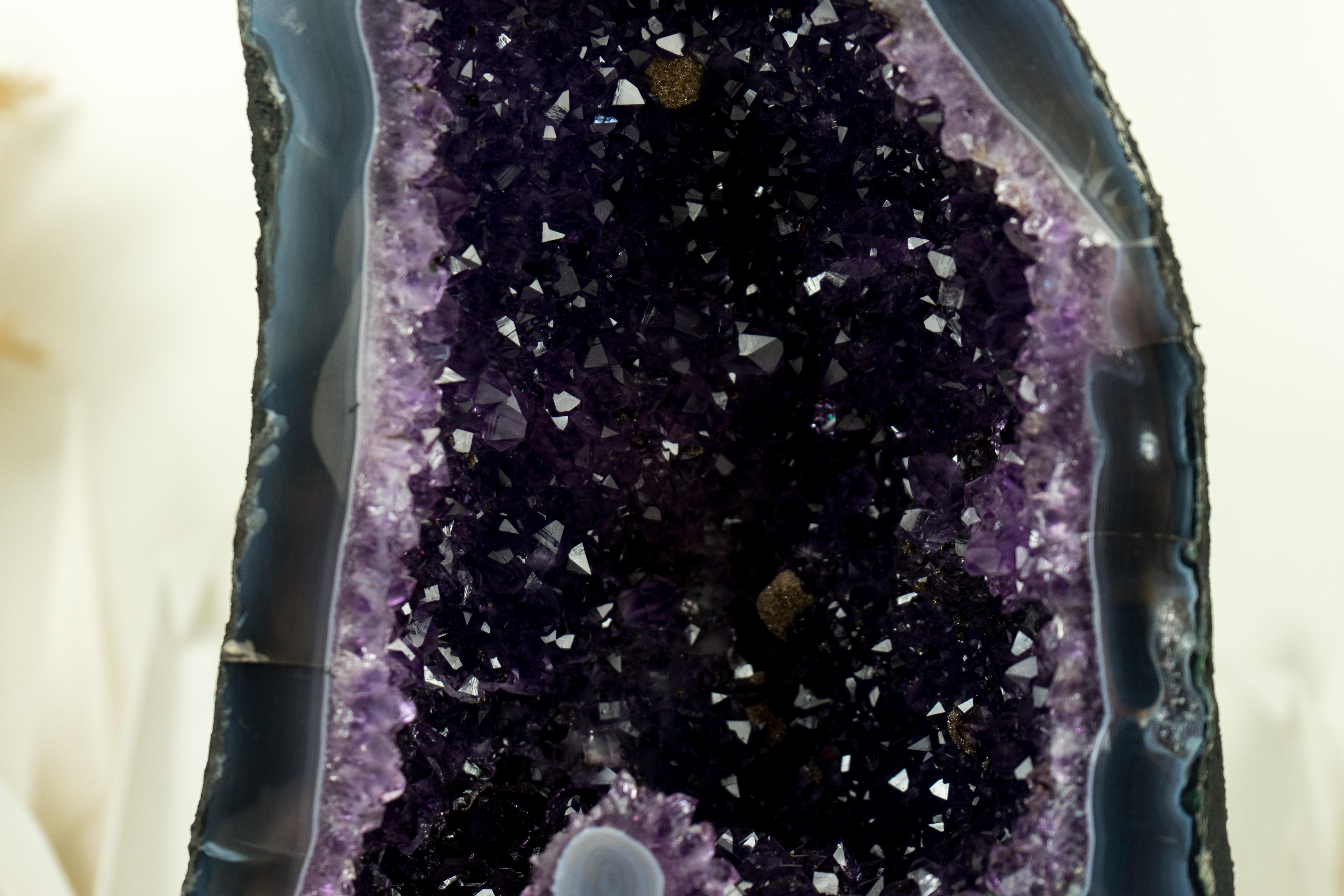 Natural Deep Purple Druzy Amethyst Geode with Agate Matrix For Sale 4