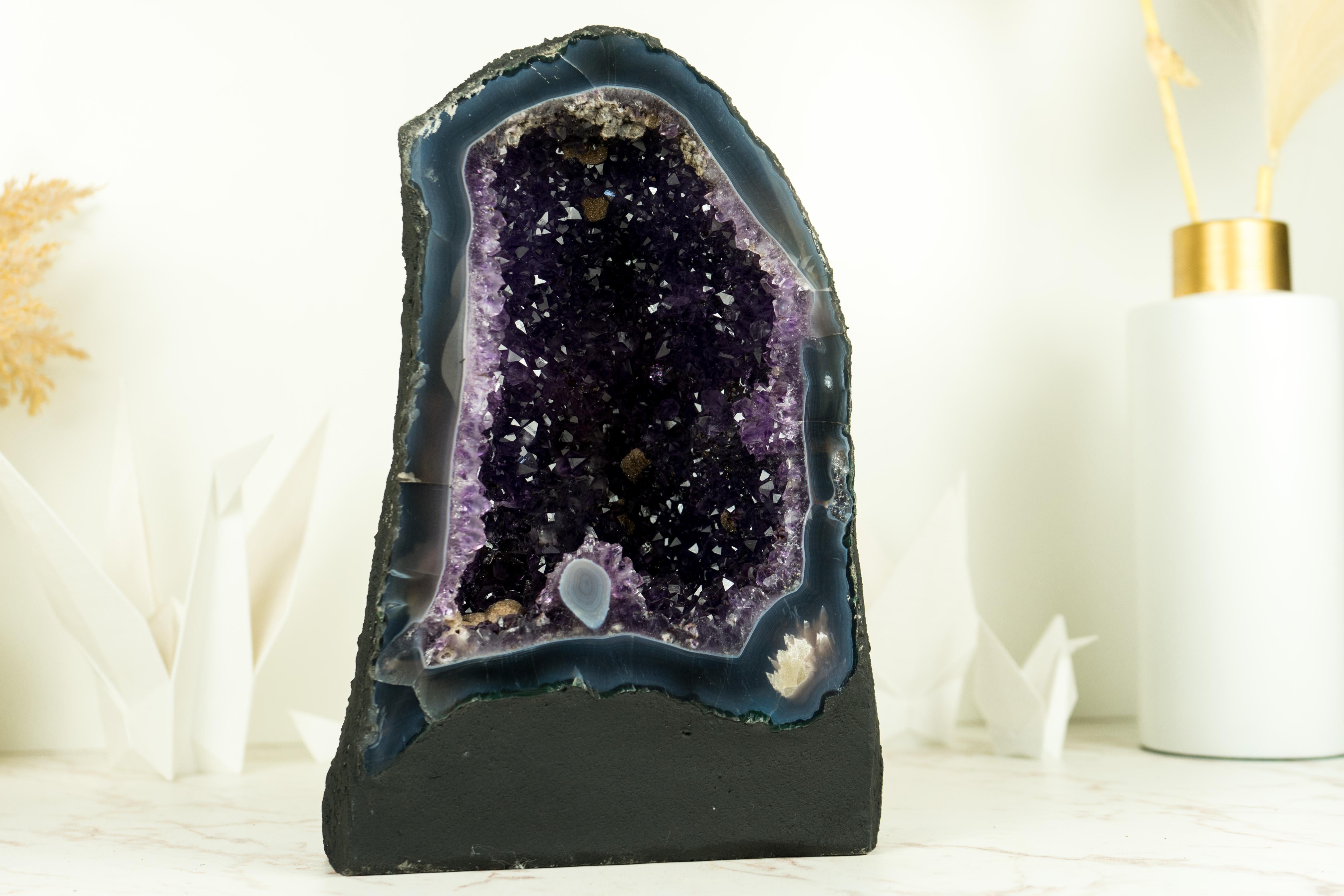 Natural Deep Purple Druzy Amethyst Geode with Agate Matrix For Sale 5