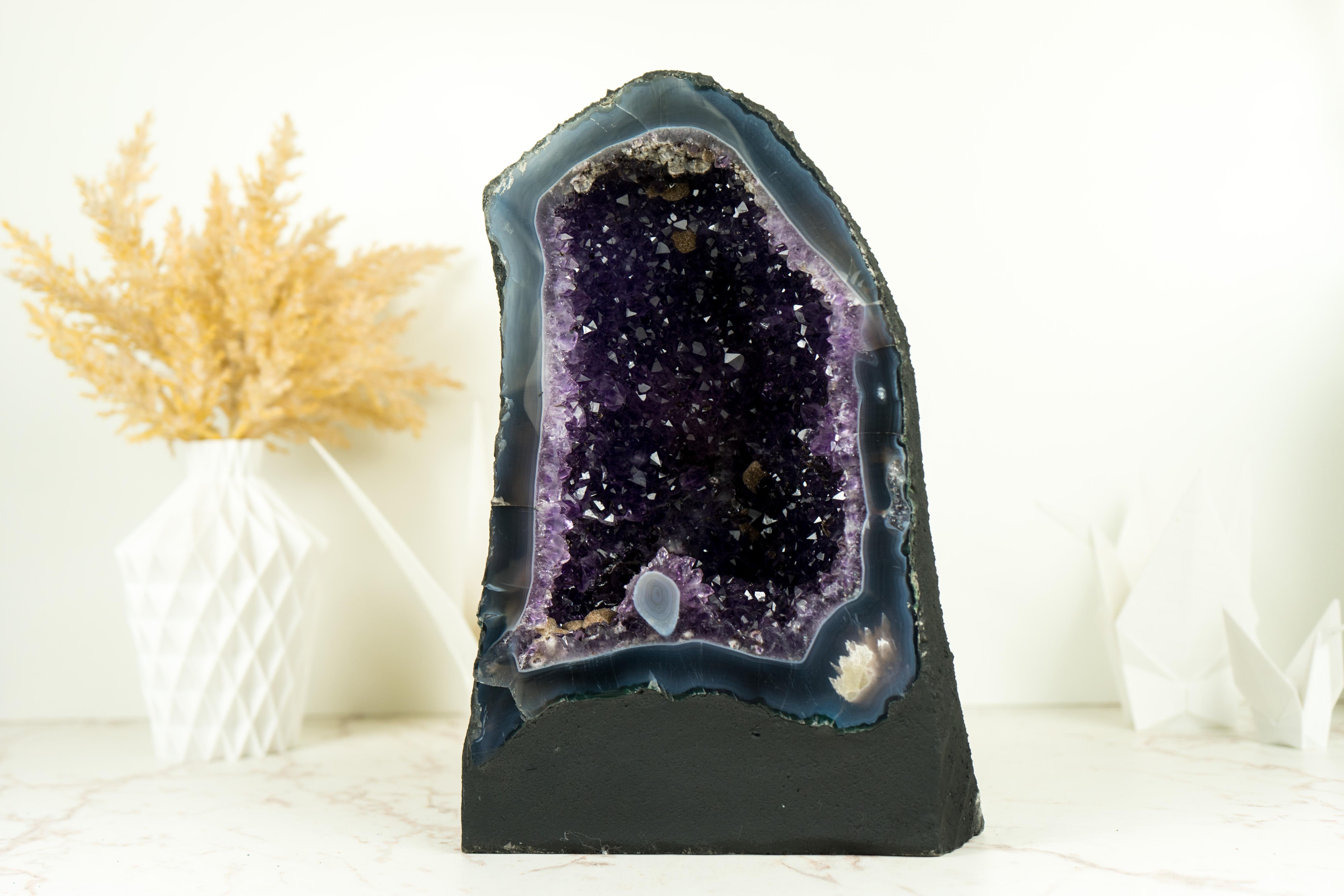 Natural Deep Purple Druzy Amethyst Geode with Agate Matrix For Sale 6