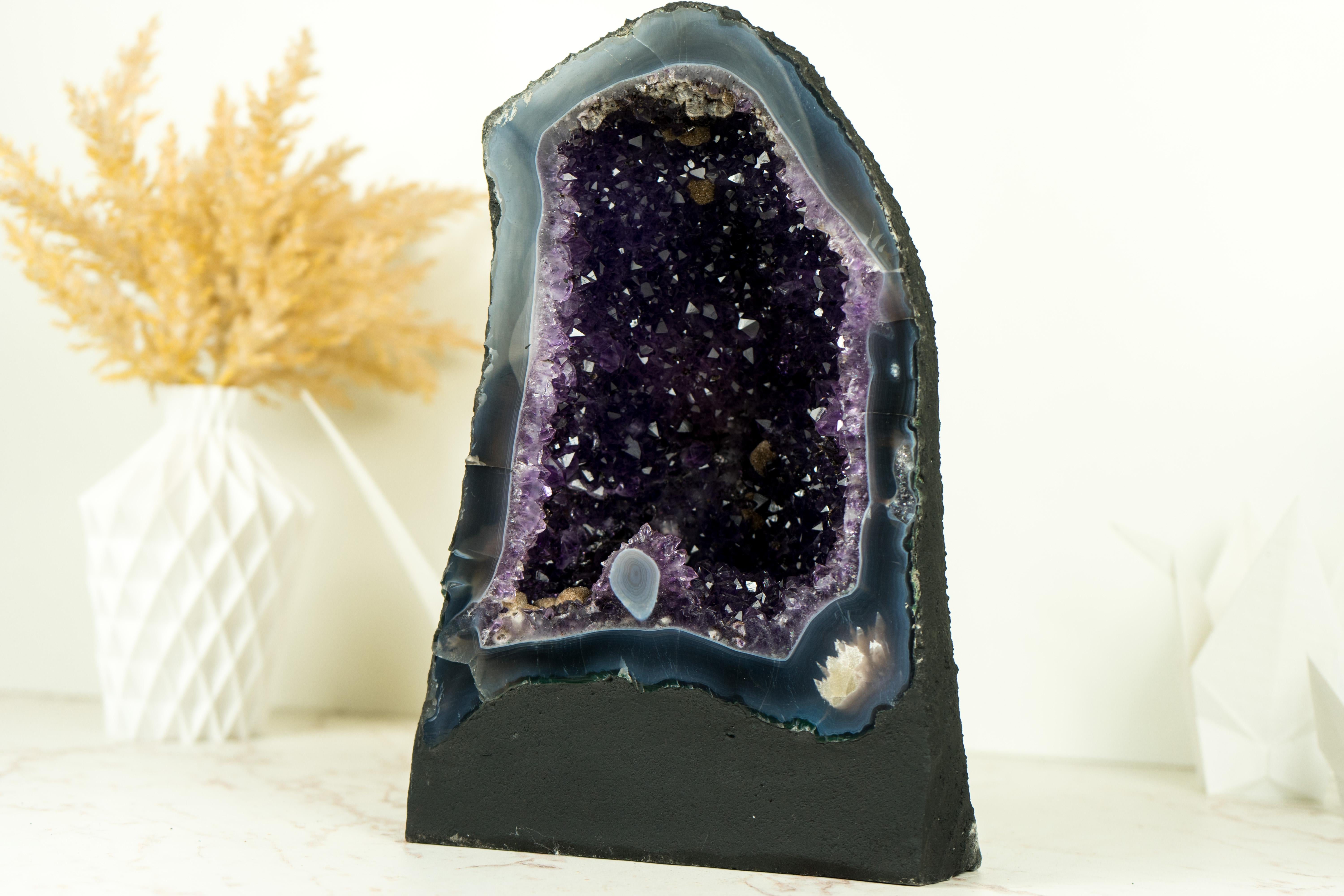 Natural Deep Purple Druzy Amethyst Geode with Agate Matrix For Sale 7