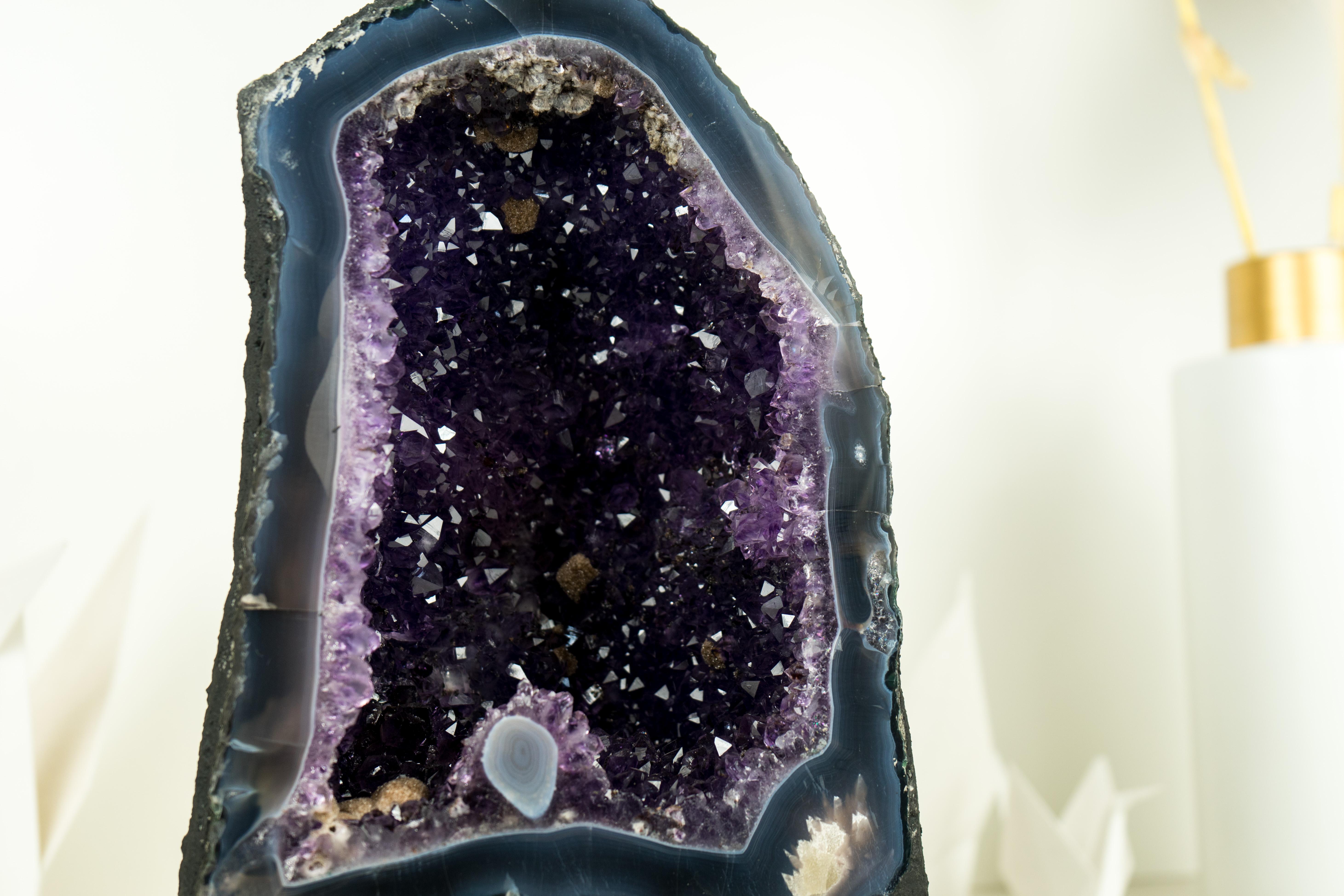 Natural Deep Purple Druzy Amethyst Geode with Agate Matrix For Sale 2