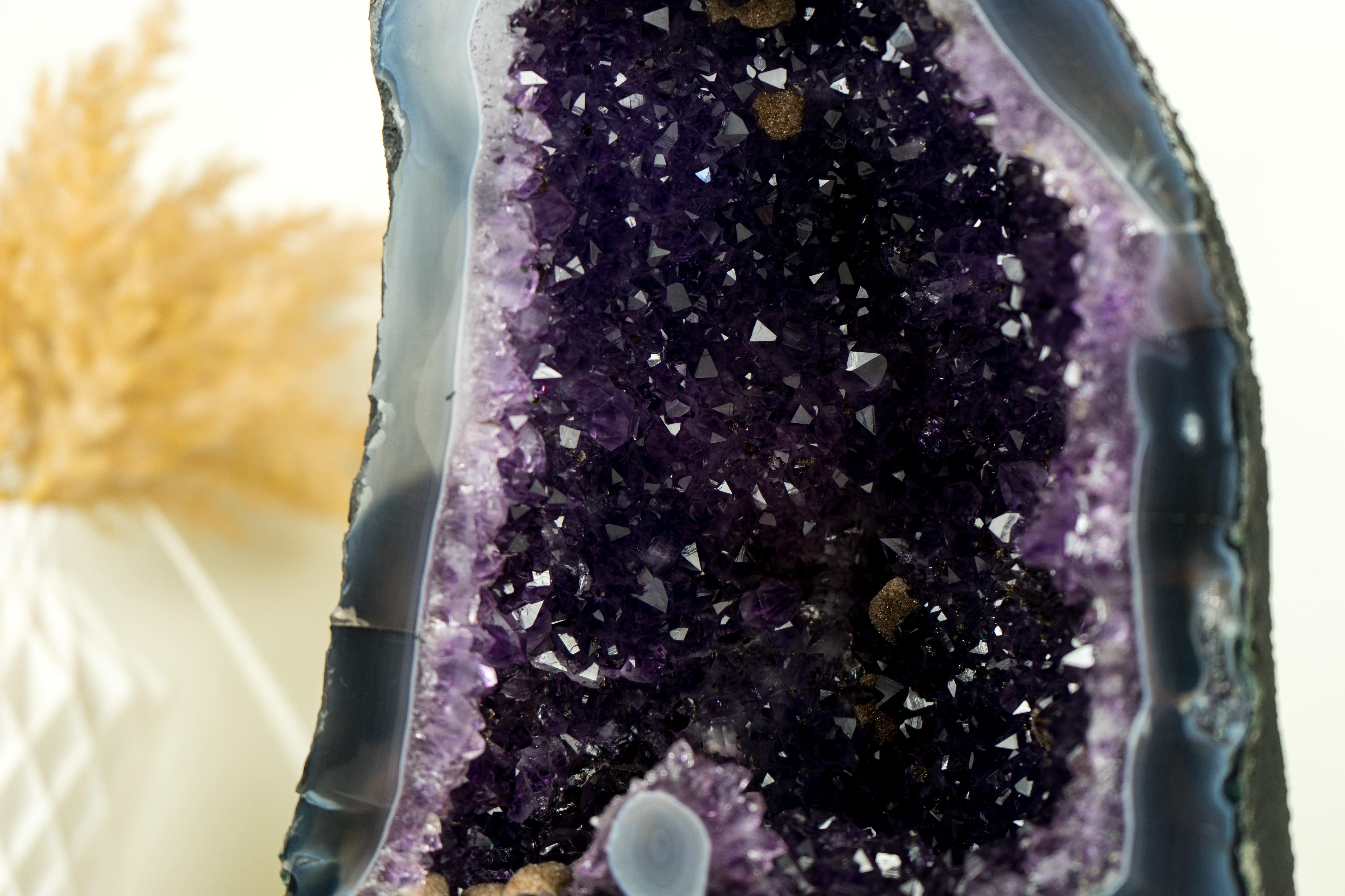 Natural Deep Purple Druzy Amethyst Geode with Agate Matrix For Sale 3