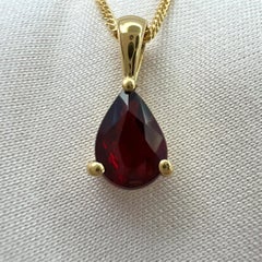 Natural Deep Red Spinel Pear Teadrop Cut 18k Gold Solitaire Pendant Necklace