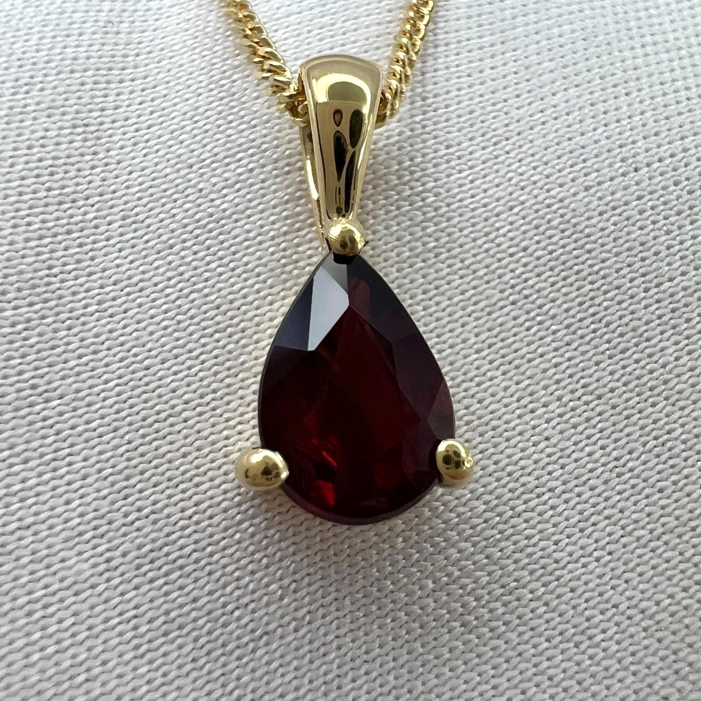 Pear Cut Natural Deep Red Spinel Pear Teadrop Cut 18k Gold Solitaire Pendant Necklace