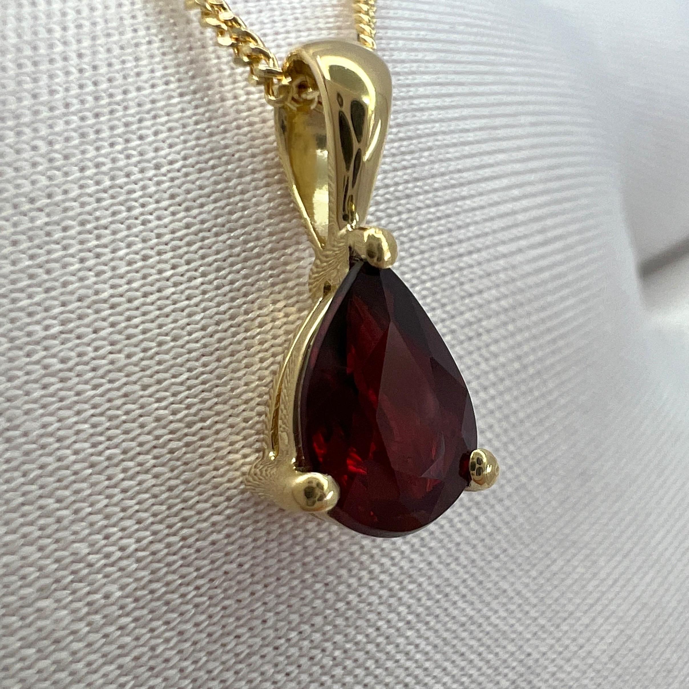 Women's or Men's Natural Deep Red Spinel Pear Teadrop Cut 18k Gold Solitaire Pendant Necklace