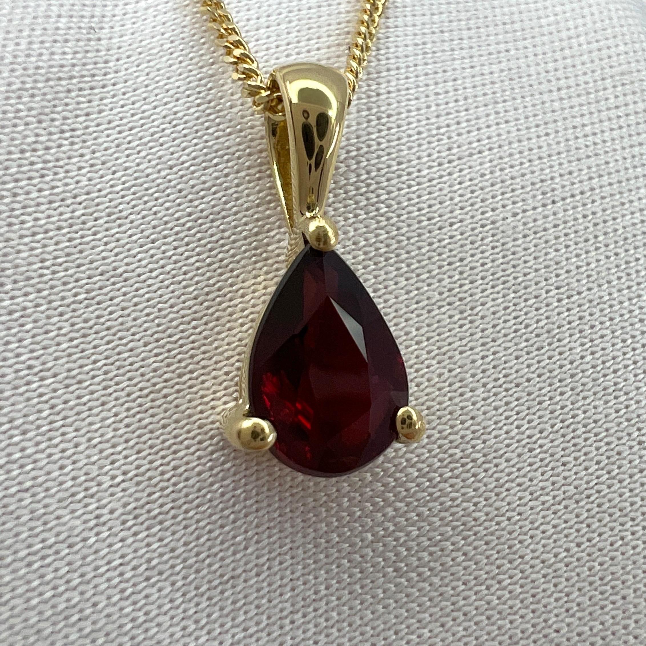 Natural Deep Red Spinel Pear Teadrop Cut 18k Gold Solitaire Pendant Necklace 1