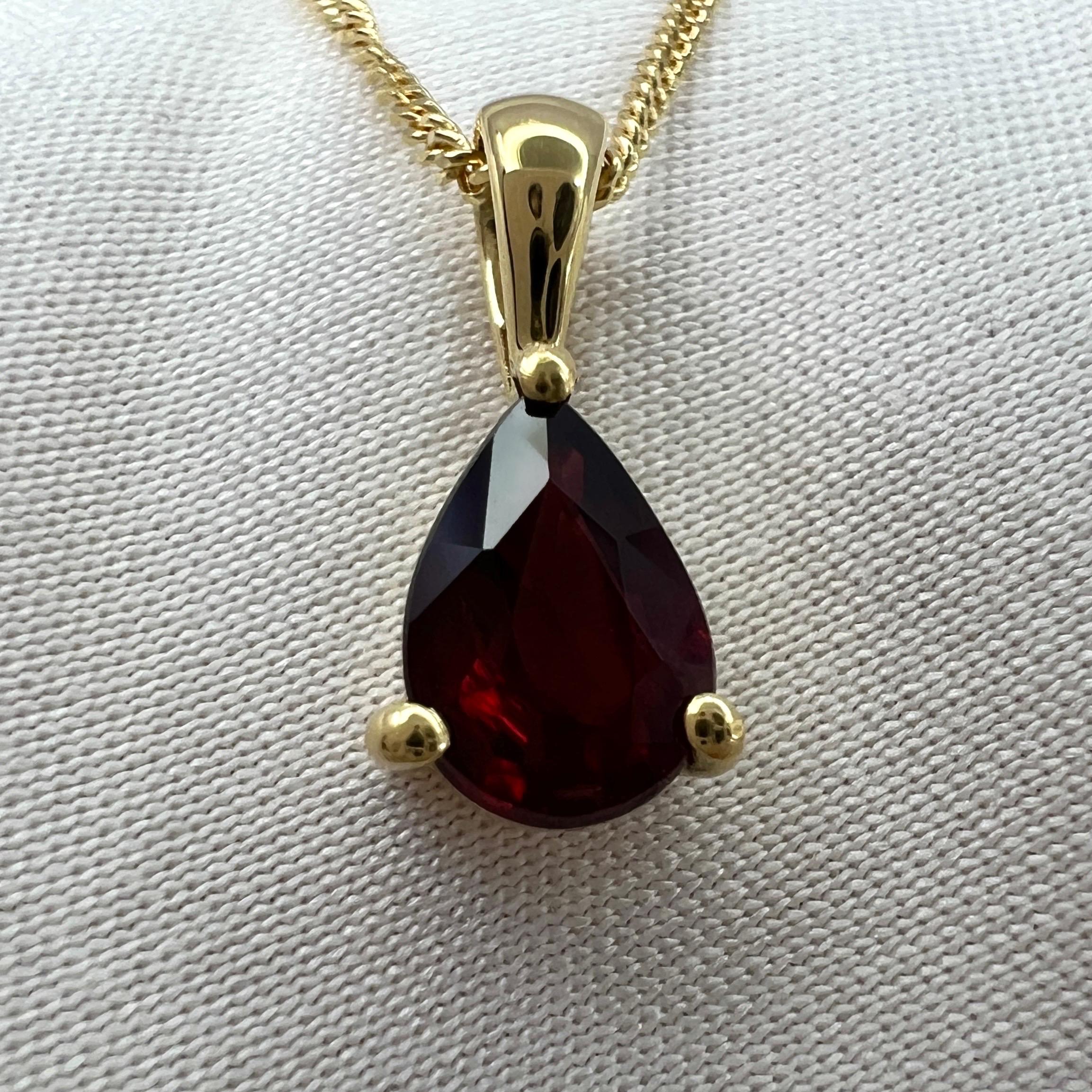Natural Deep Red Spinel Pear Teadrop Cut 18k Gold Solitaire Pendant Necklace 2