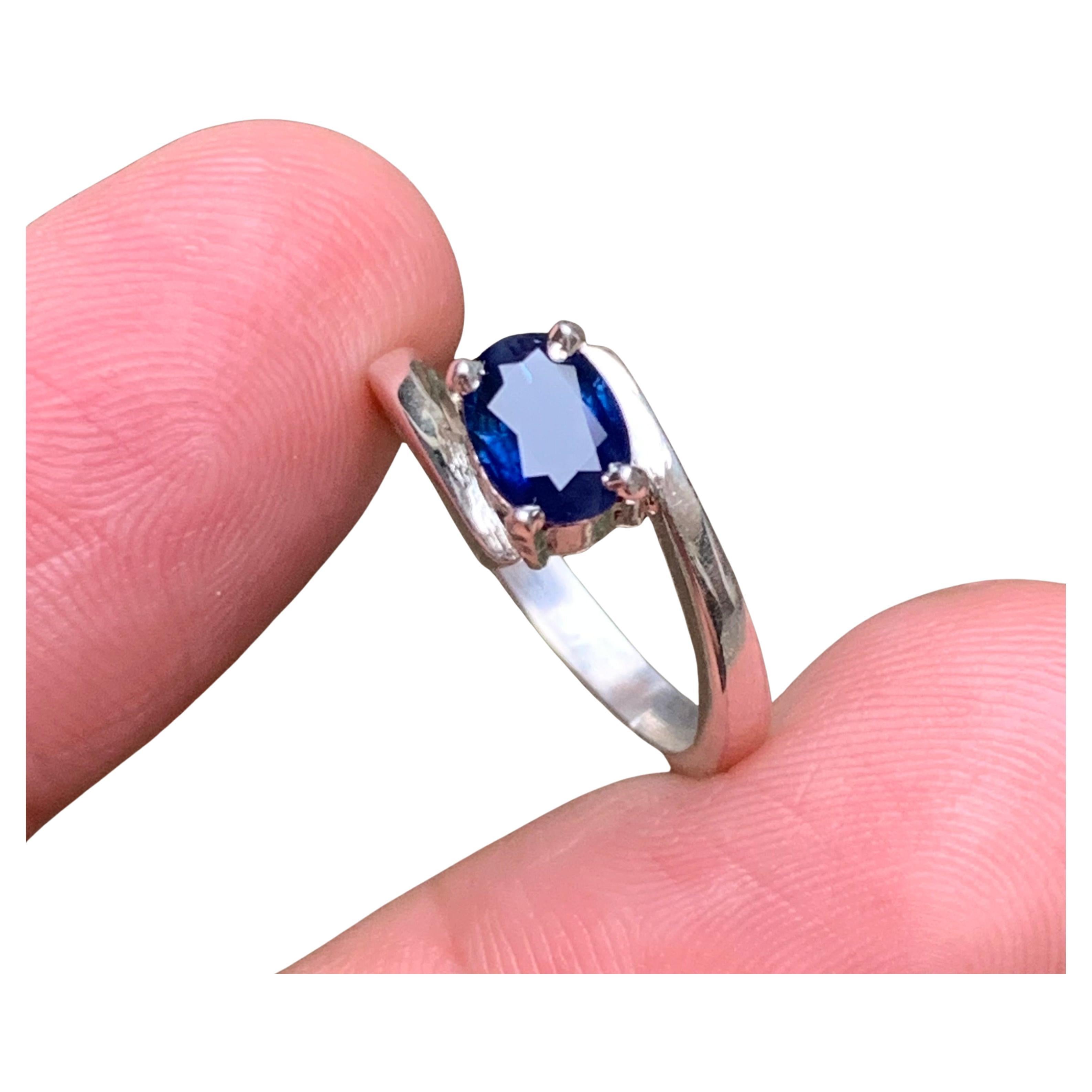 Natural Deep Royal Blue Sapphire Ring in 925 Sterling Silver Handmade Jewelry For Sale