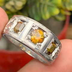 Anello a fascia di sfene (titanite) giallo intenso naturale in argento 925, fatto a mano