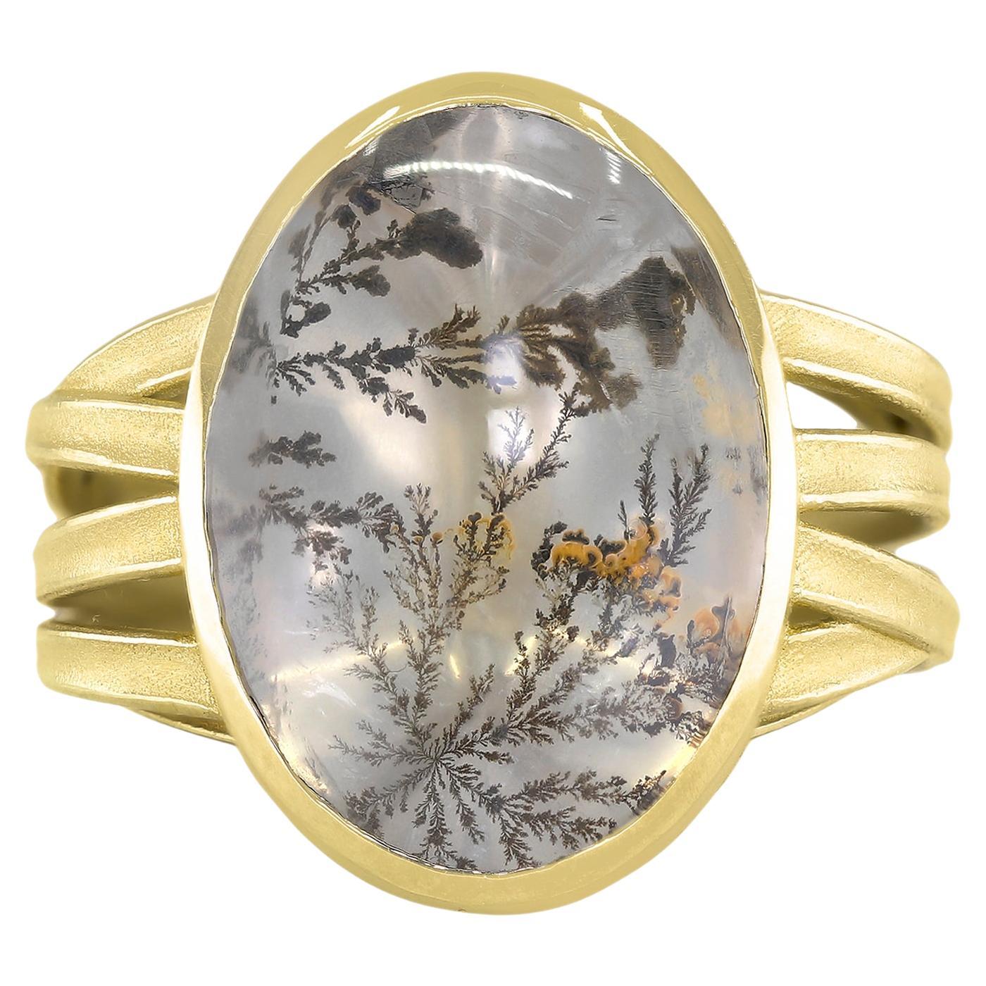 Natural Dendrite Agate One of a Kind Gold Ribbon Ring, Barbara Heinrich 2023