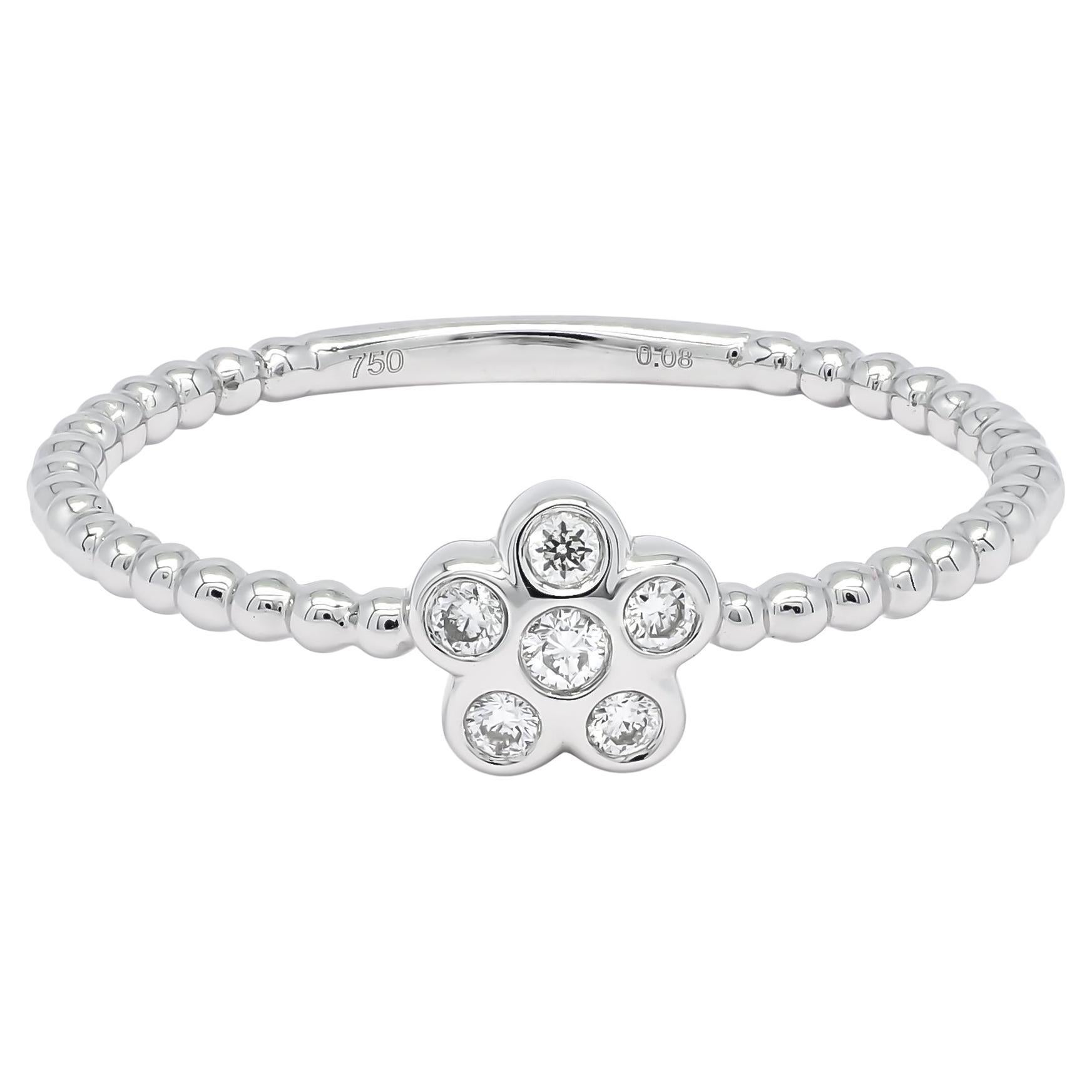 Diamant naturel 0,08 carats Bague empilable florale en or blanc 18KT