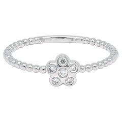 Diamant naturel 0,08 carats Bague empilable florale en or blanc 18KT