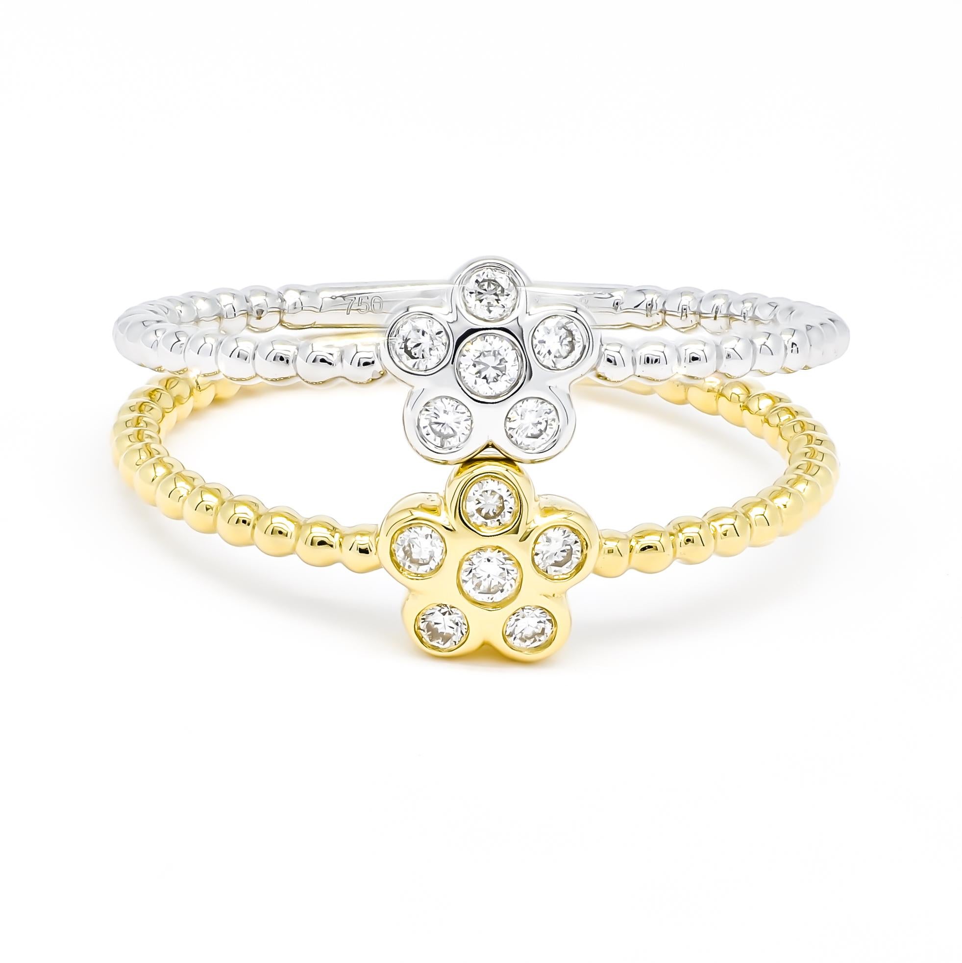 Diamant naturel 0,08 carats Bague empilable en or jaune 18KT avec motif floral en vente 1