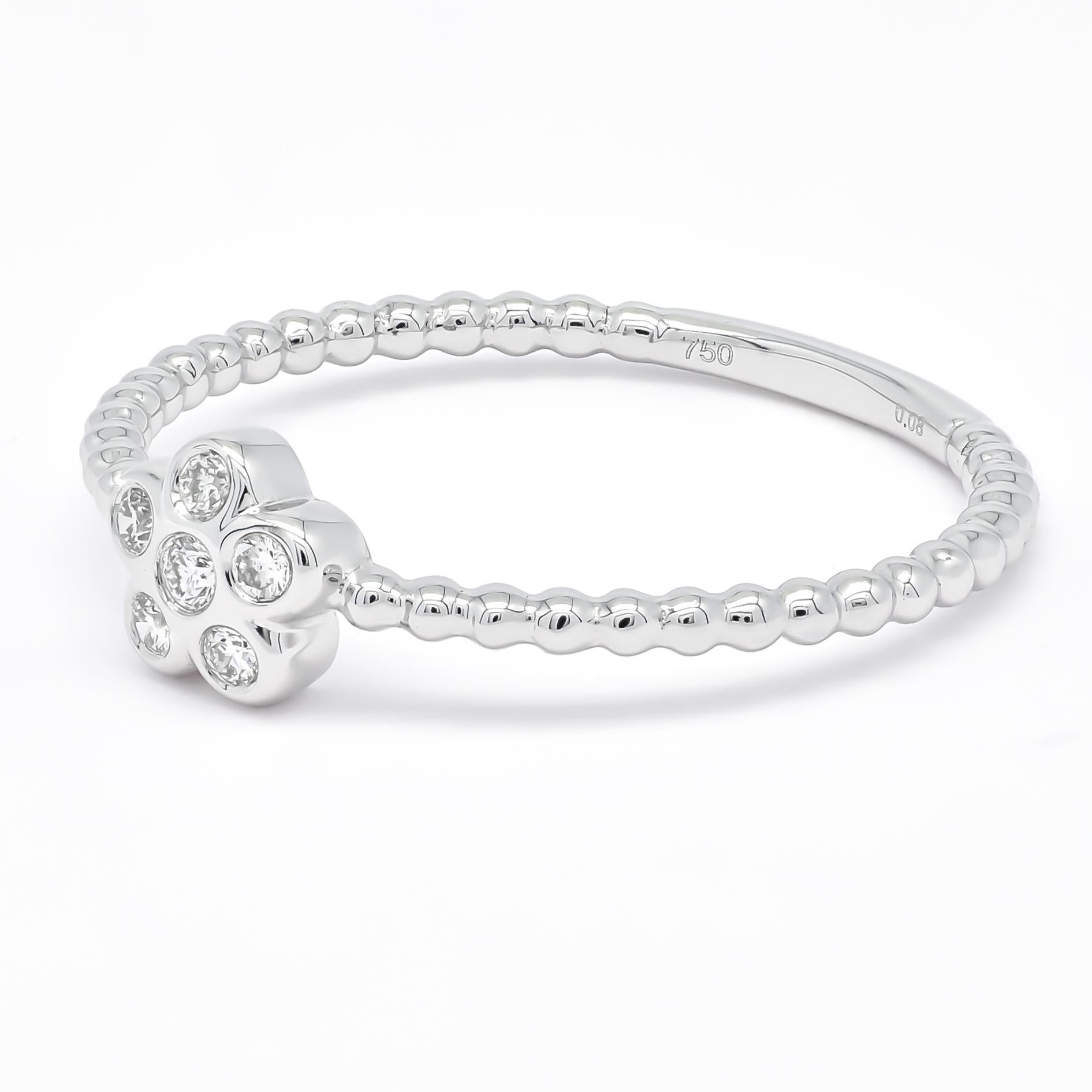 Diamant naturel 0,08 carats Bague empilable en or jaune 18KT avec motif floral en vente 2