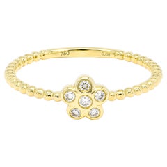 Diamant naturel 0,08 carats Bague empilable en or jaune 18KT avec motif floral