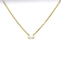 Natural Diamond 0.16CT 18Karat Yellow Gold Emerald Cut Necklace