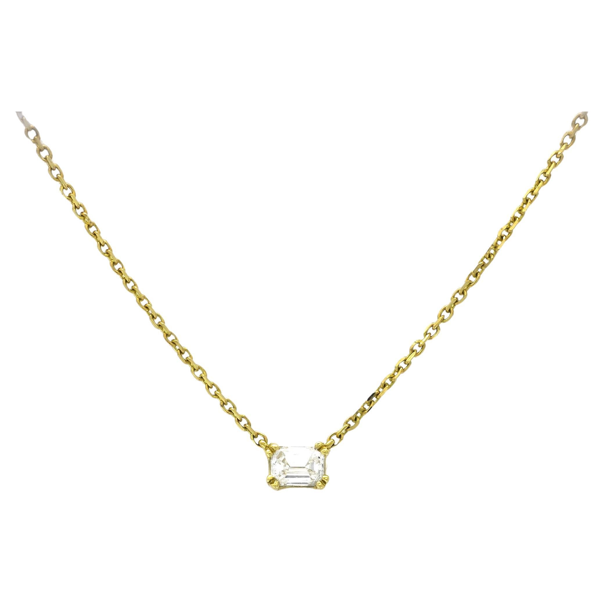 Natural Diamond 0.16CT 18Karat Yellow Gold Emerald Cut Necklace