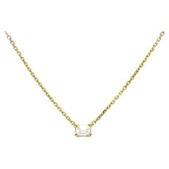 Halskette mit natürlichem Diamant 0,16CT 18 Karat Gelbgold und Smaragdschliff