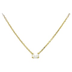 Natural Diamond 0.16CT 18Karat Yellow Gold Emerald Cut Necklace