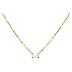 Collier en or jaune 18 carats avec diamants naturels 0,16 carat taille émeraude