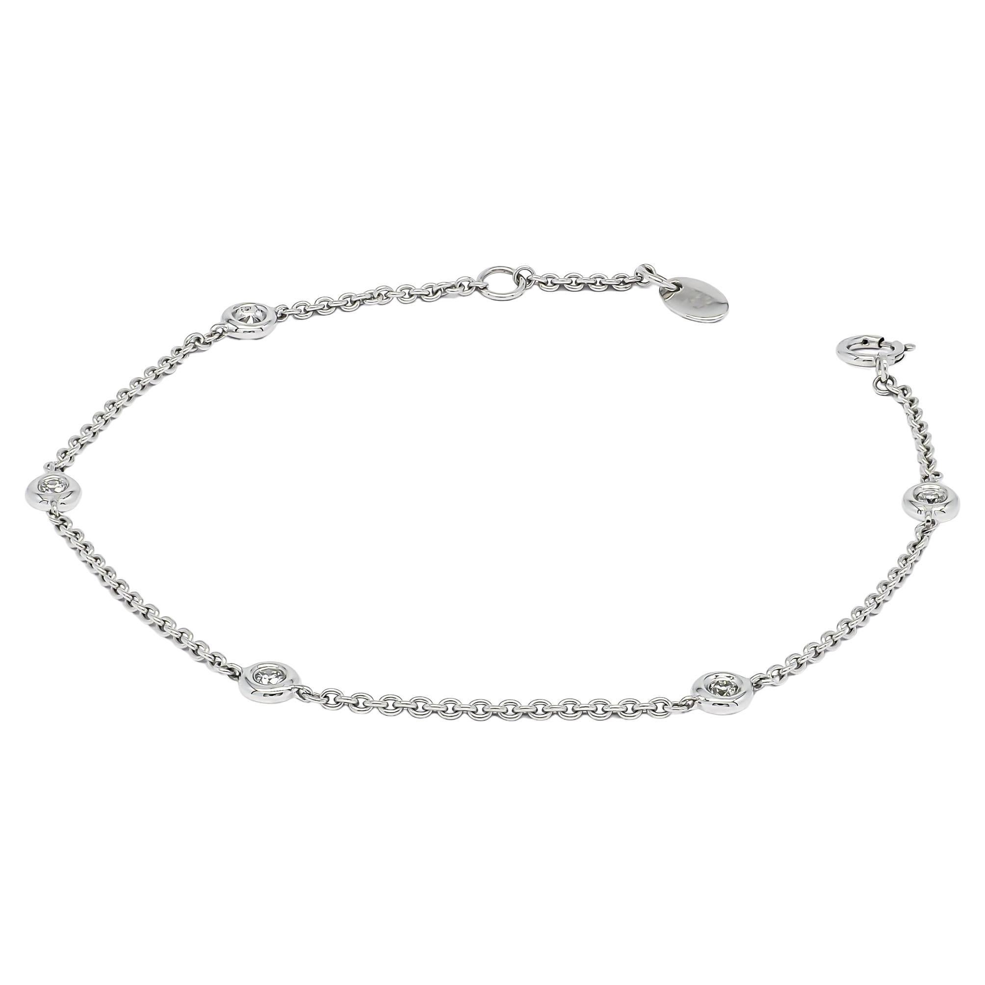 Natural Diamond 0.14 carats 18 Karats White Gold Chain Link Bracelet  For Sale