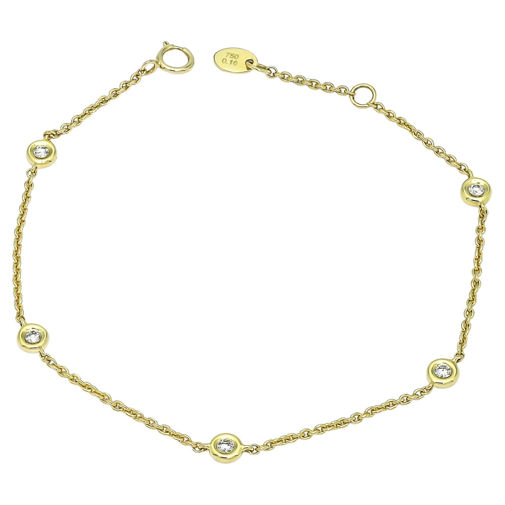 Natural Diamond 0.14 carats 18 Karats Yellow Gold Chain Link Bracelet 