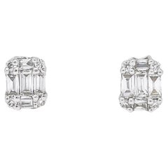 Natural Diamond 0.14 carats 18 KT White Gold Simple Cluster Earrings 